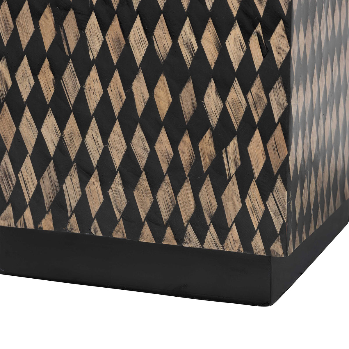 Paulo Decorative End Table with Bamboo Diamond Pattern - Modern Accent Side Table for Living Room or Bedroom, Square