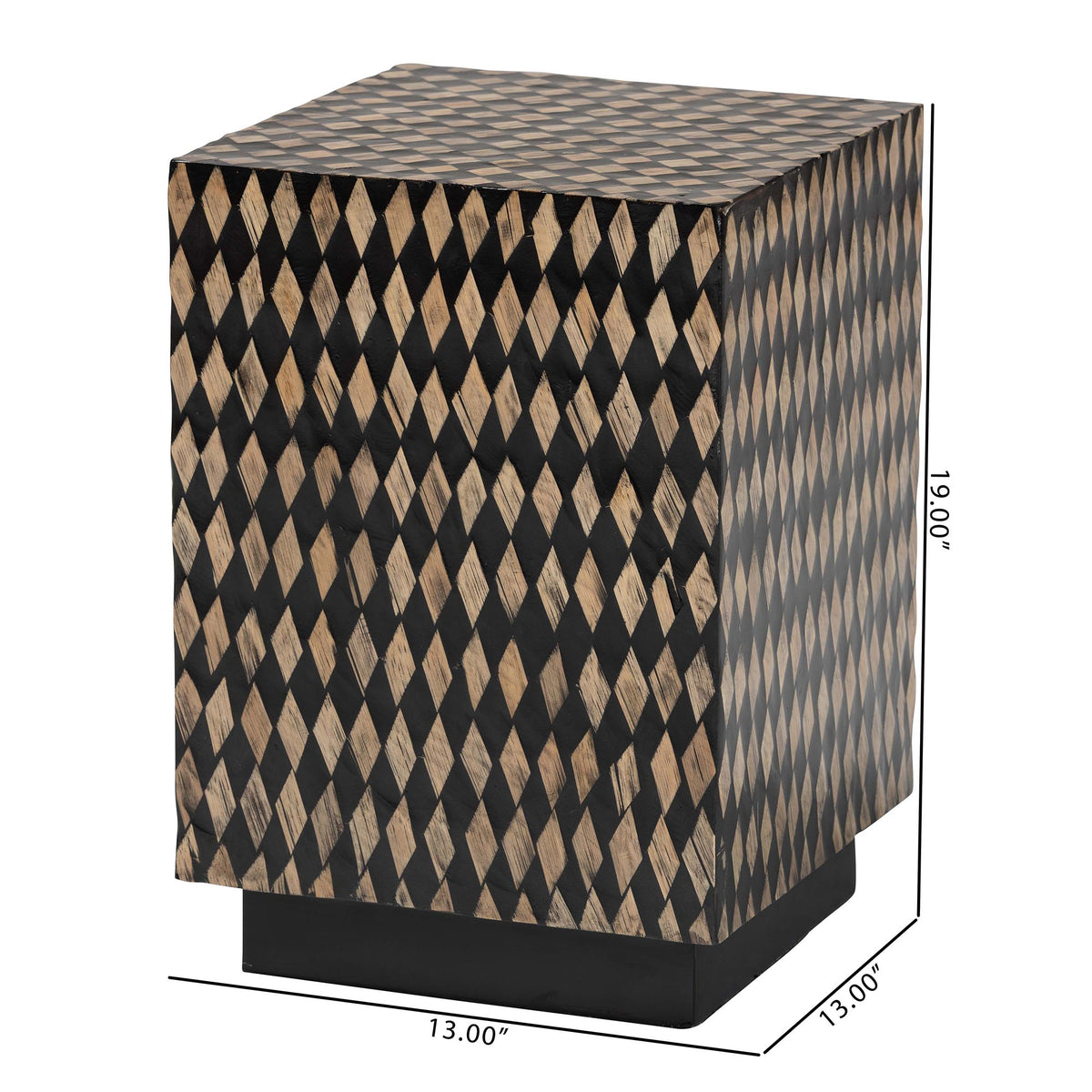 Paulo Decorative End Table with Bamboo Diamond Pattern - Modern Accent Side Table for Living Room or Bedroom, Square
