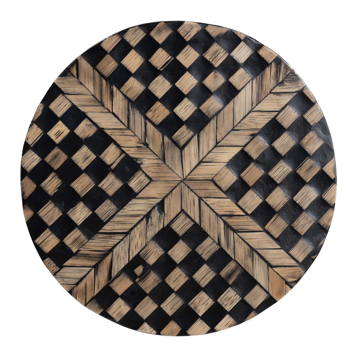 Paulo Decorative End Table with Bamboo Diamond Pattern - Modern Accent Side Table for Living Room or Bedroom, Round