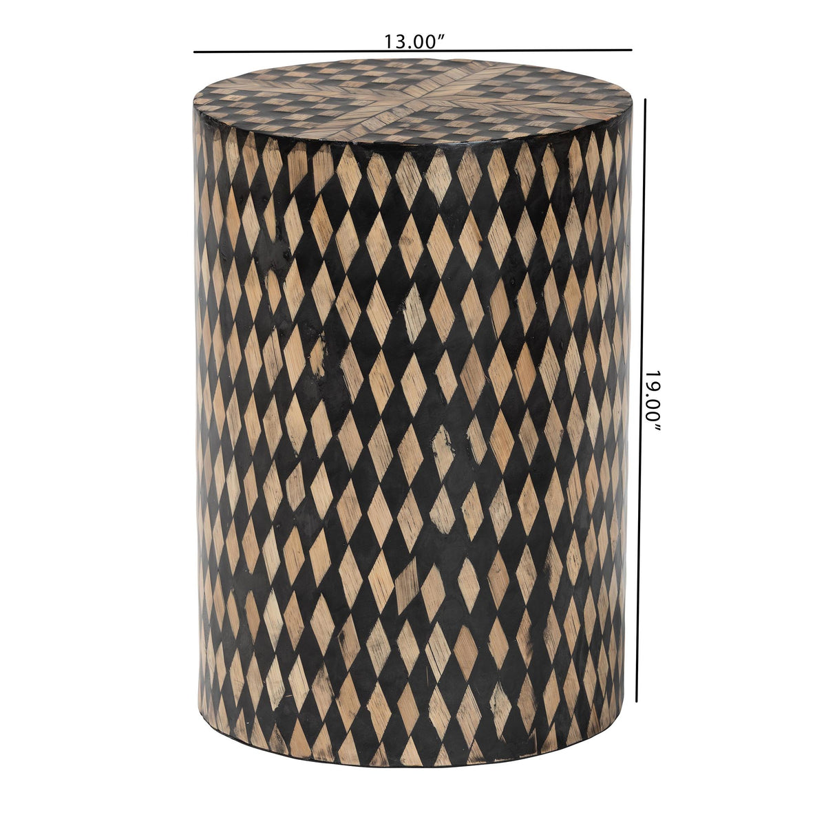 Paulo Decorative End Table with Bamboo Diamond Pattern - Modern Accent Side Table for Living Room or Bedroom, Round