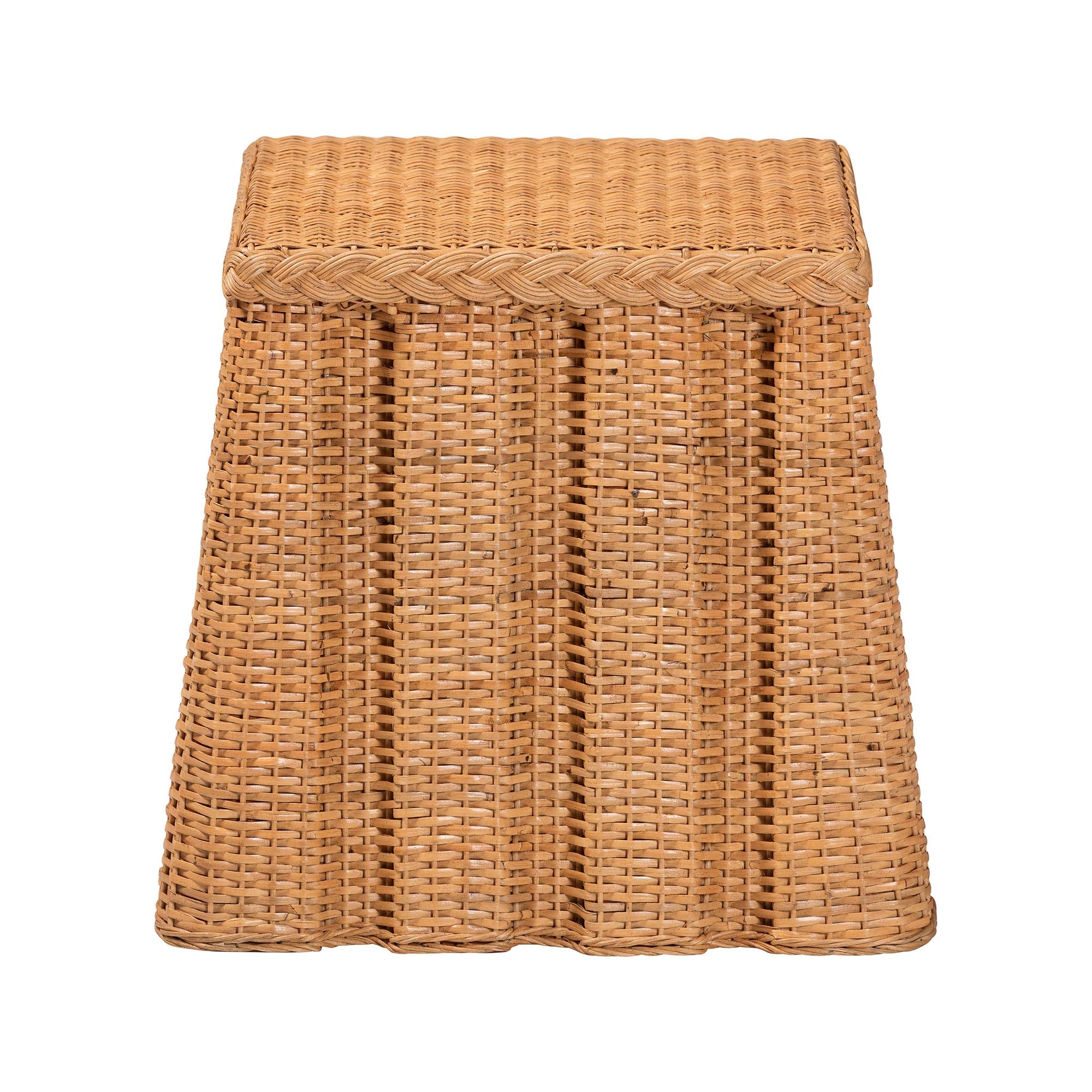 Andrea Natural Rattan End Table - Handwoven Wicker Accent Table with Pleated Skirt, Boho Coastal Side Table