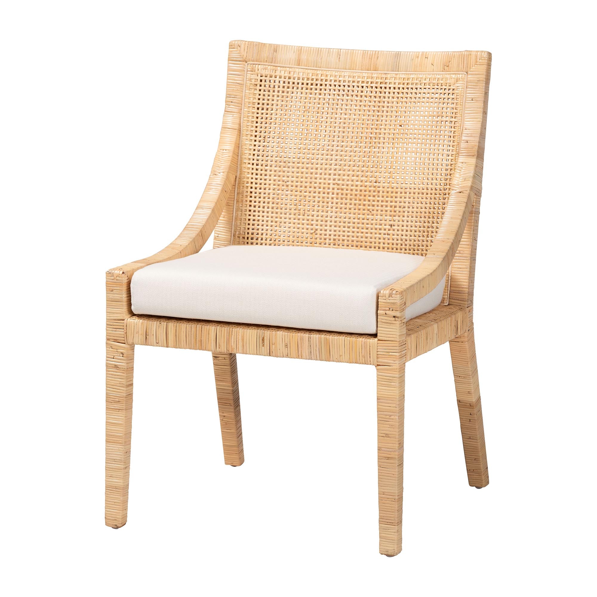 Alexis Natural Rattan Dining Chair - Handcrafted Wingback Accent Chair with Woven Back and Removable Seat Cushion, Coastal Boho Seating for Kitchen or Dining Room