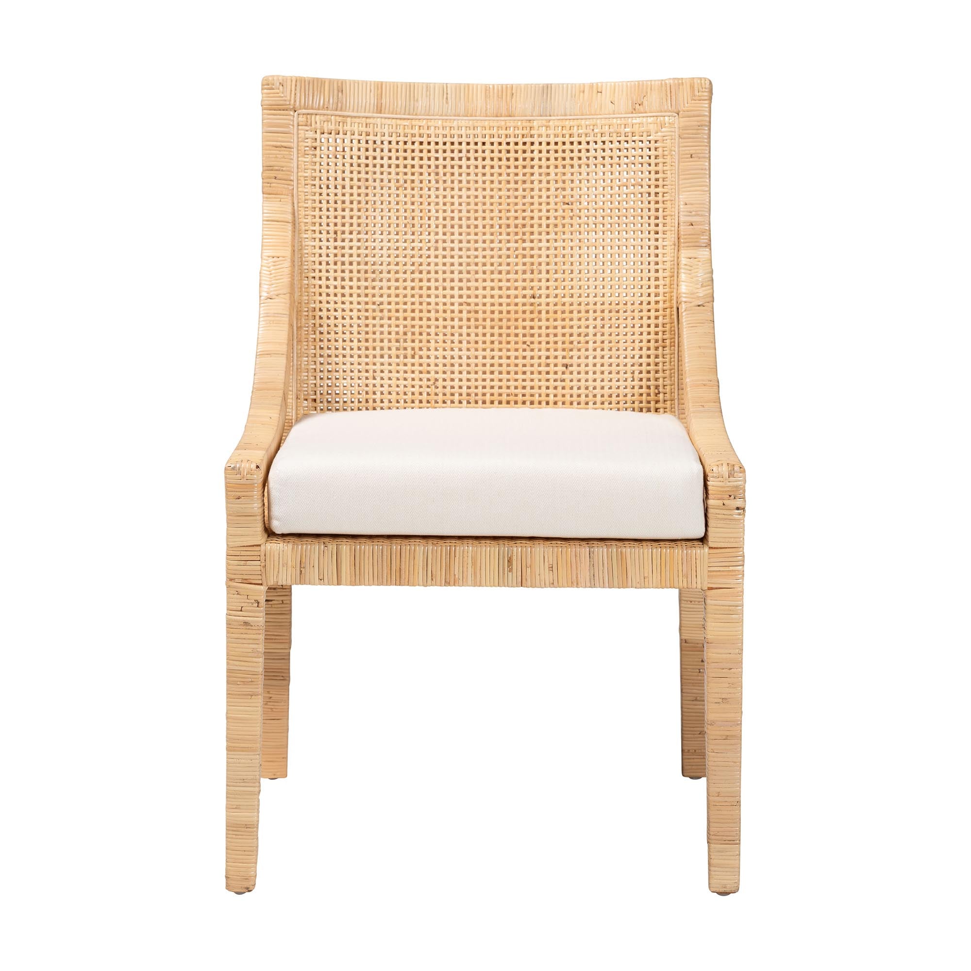 Alexis Natural Rattan Dining Chair - Handcrafted Wingback Accent Chair with Woven Back and Removable Seat Cushion, Coastal Boho Seating for Kitchen or Dining Room