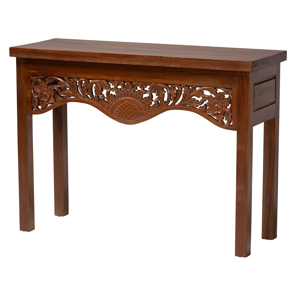 Alannis Mahogany Wood Console Table - Accent Table with Carved Floral Apron for Entryway, Living Room, or Hallway