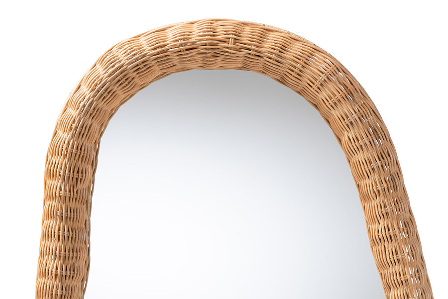 Ulrica Natural Rattan Wall Mirror - Handwoven Wicker Irregular Shape Accent Mirror for Living Room, Bedroom, or Entryway