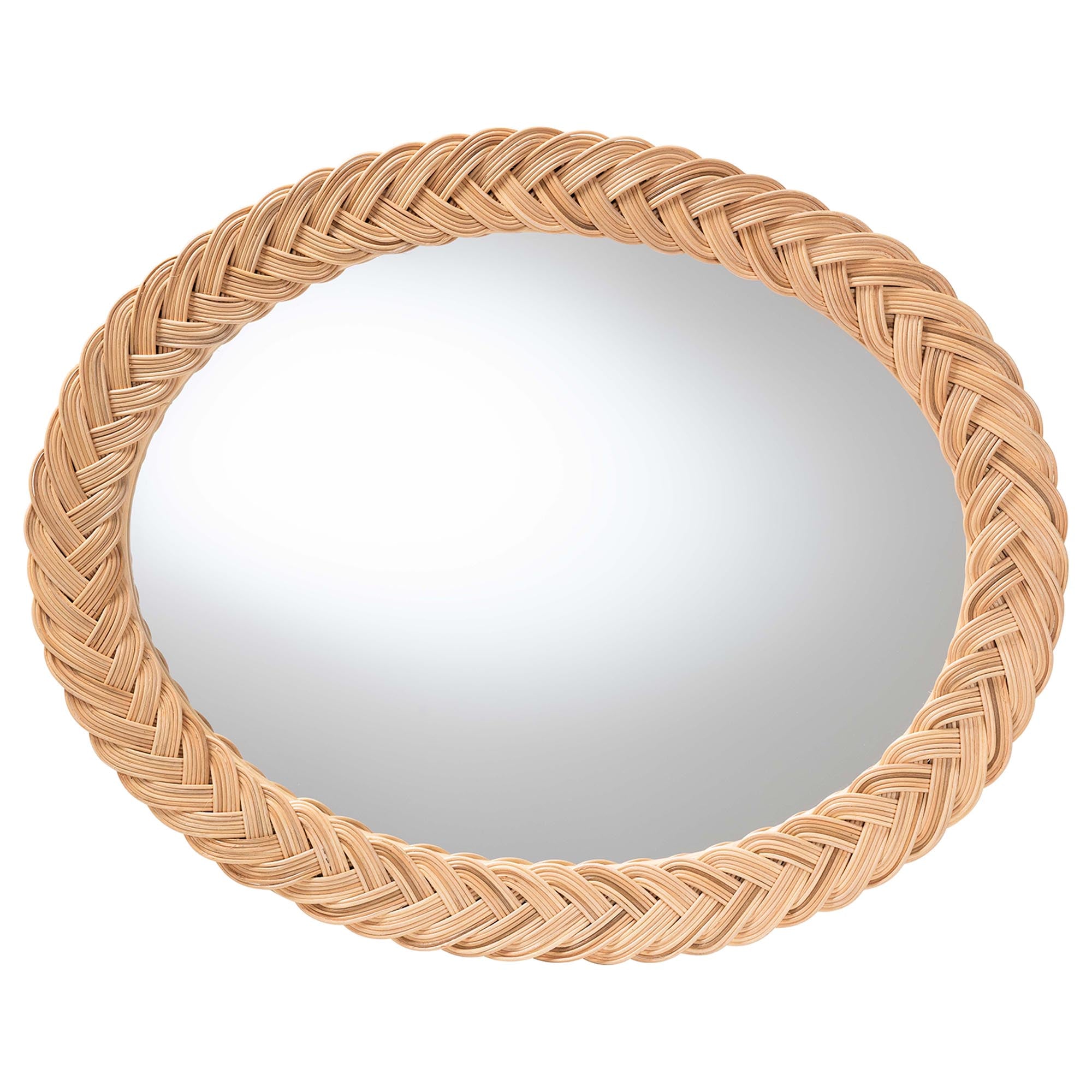 Nara Natural Rattan Wall Mirror - Handwoven Braided Wicker Frame, Coastal Boho Wall Decor for Entryway, Bedroom, or Living Room, Oval