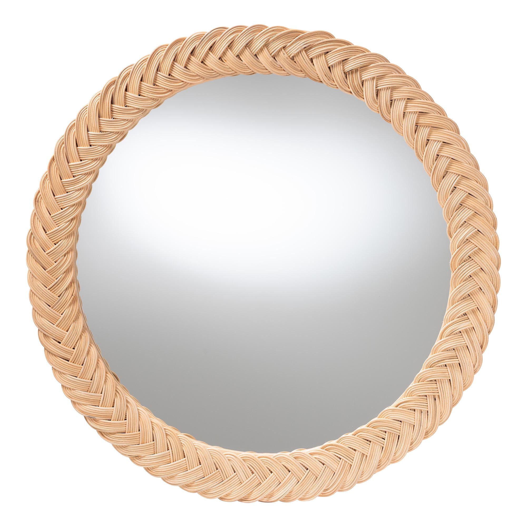 Nara Natural Rattan Wall Mirror - Handwoven Braided Wicker Frame, Coastal Boho Wall Decor for Entryway, Bedroom, or Living Room, Round