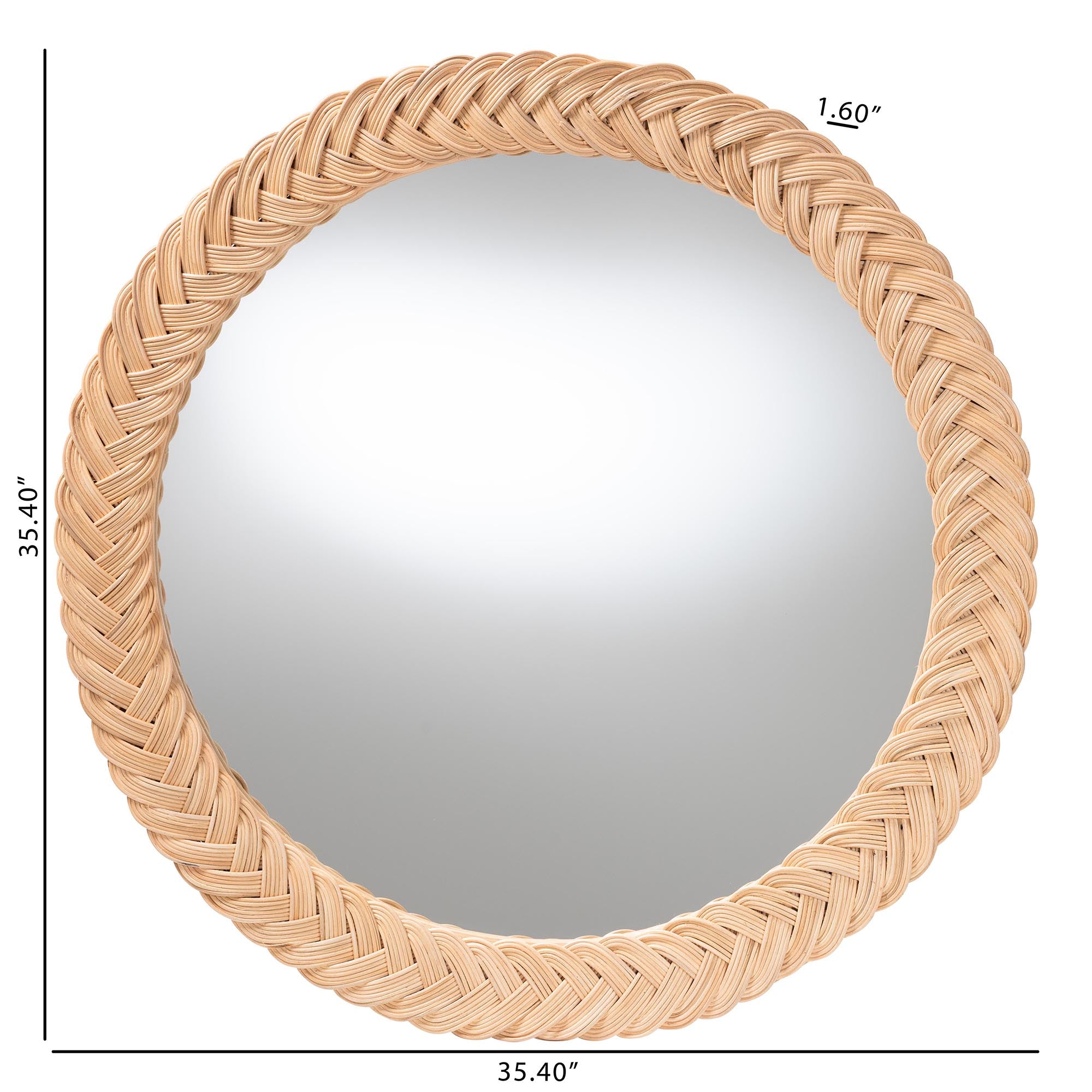 Nara Natural Rattan Wall Mirror - Handwoven Braided Wicker Frame, Coastal Boho Wall Decor for Entryway, Bedroom, or Living Room, Round