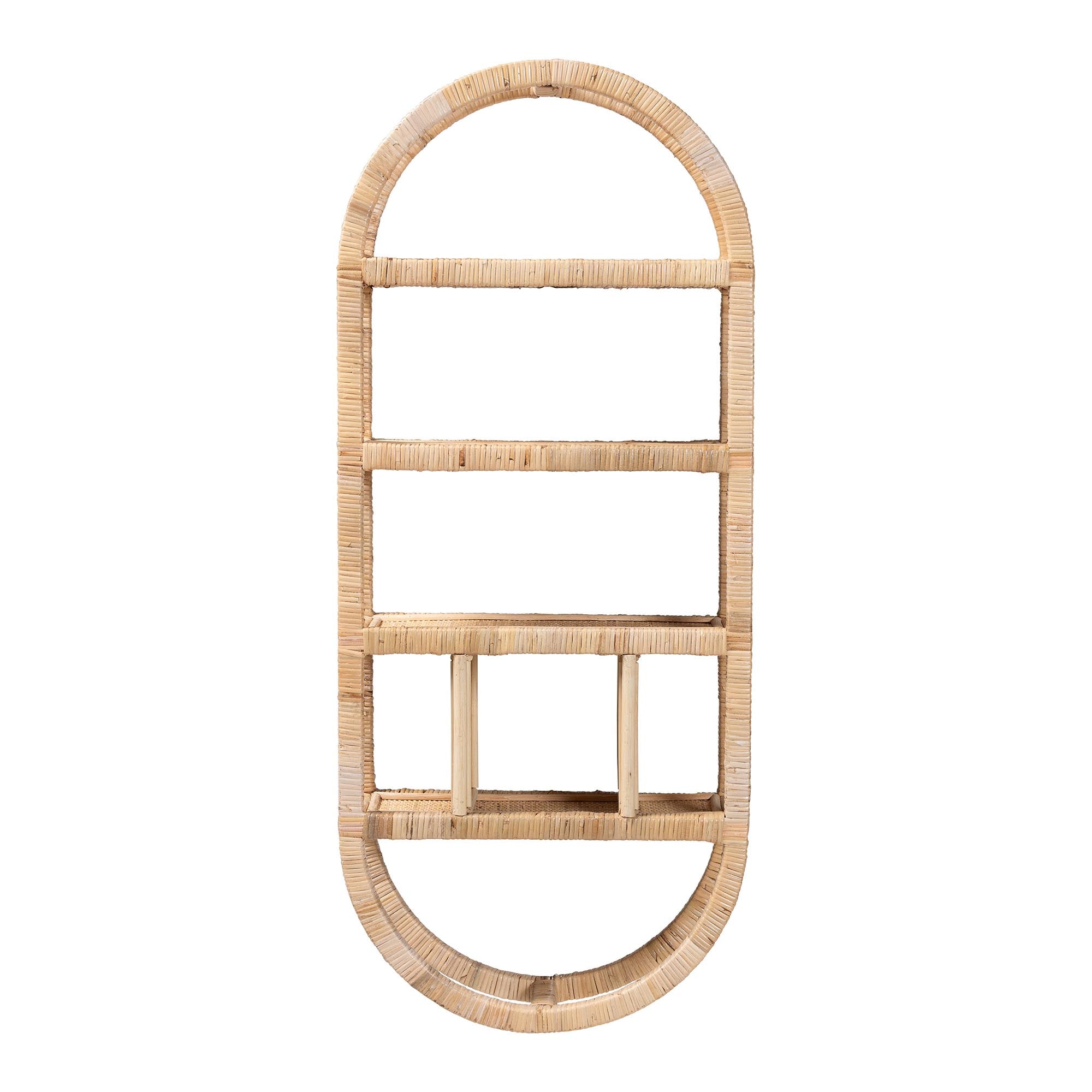Labonita Natural Rattan Wall Shelf  - 3-Tier Wall-Mounted Display Unit with Arching Frame for Entryway, Living Room, or Bathroom