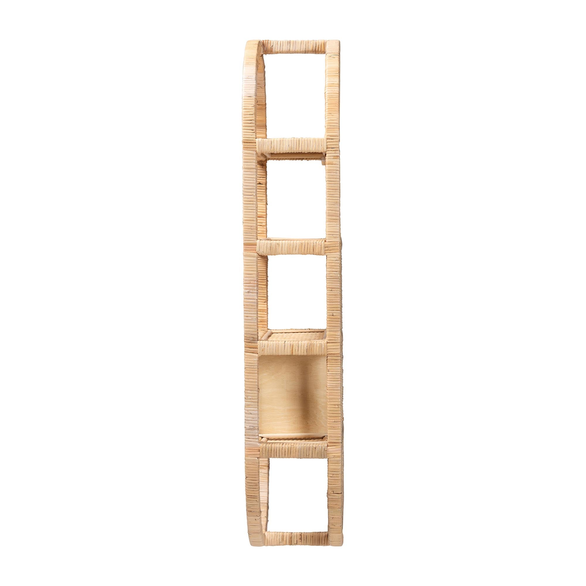 Labonita Natural Rattan Wall Shelf  - 3-Tier Wall-Mounted Display Unit with Arching Frame for Entryway, Living Room, or Bathroom