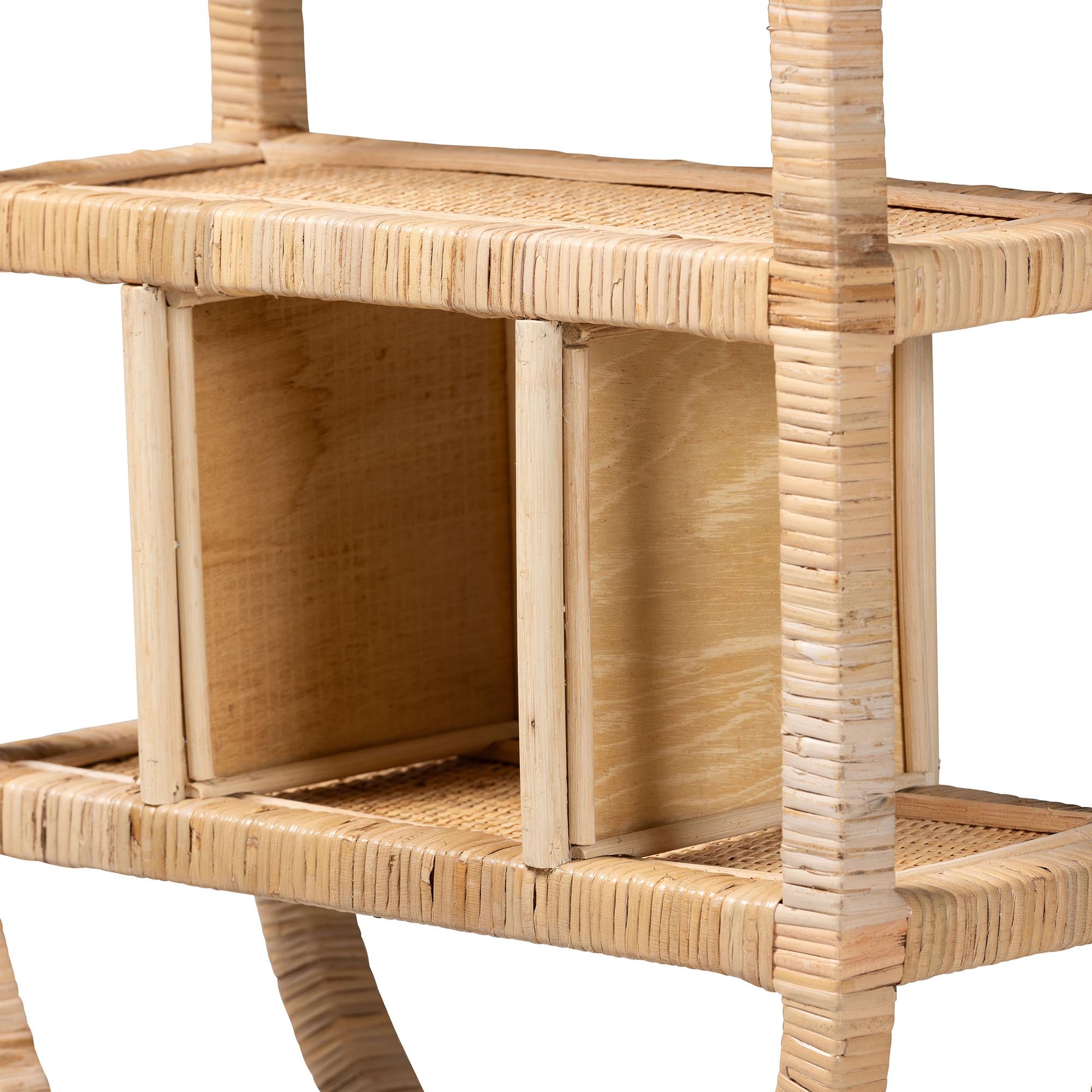 Labonita Natural Rattan Wall Shelf  - 3-Tier Wall-Mounted Display Unit with Arching Frame for Entryway, Living Room, or Bathroom