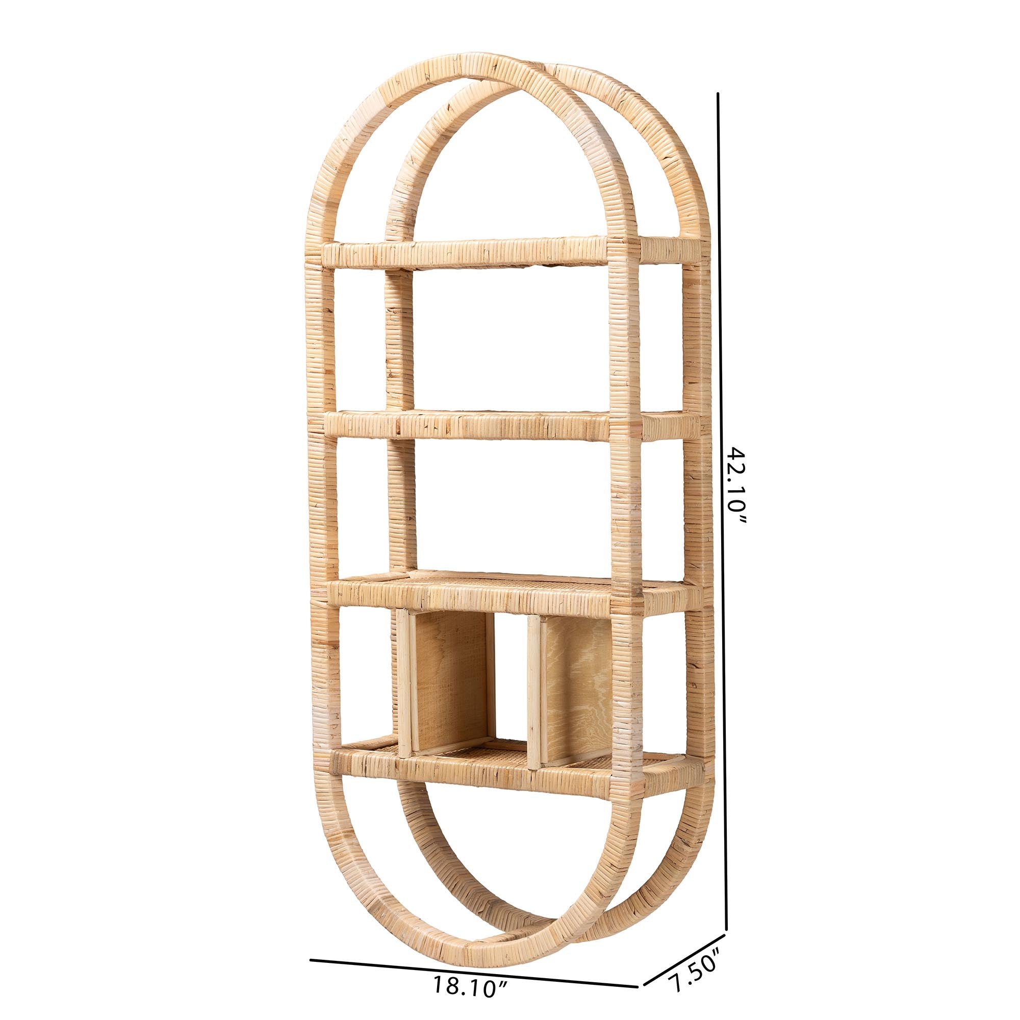 Labonita Natural Rattan Wall Shelf  - 3-Tier Wall-Mounted Display Unit with Arching Frame for Entryway, Living Room, or Bathroom