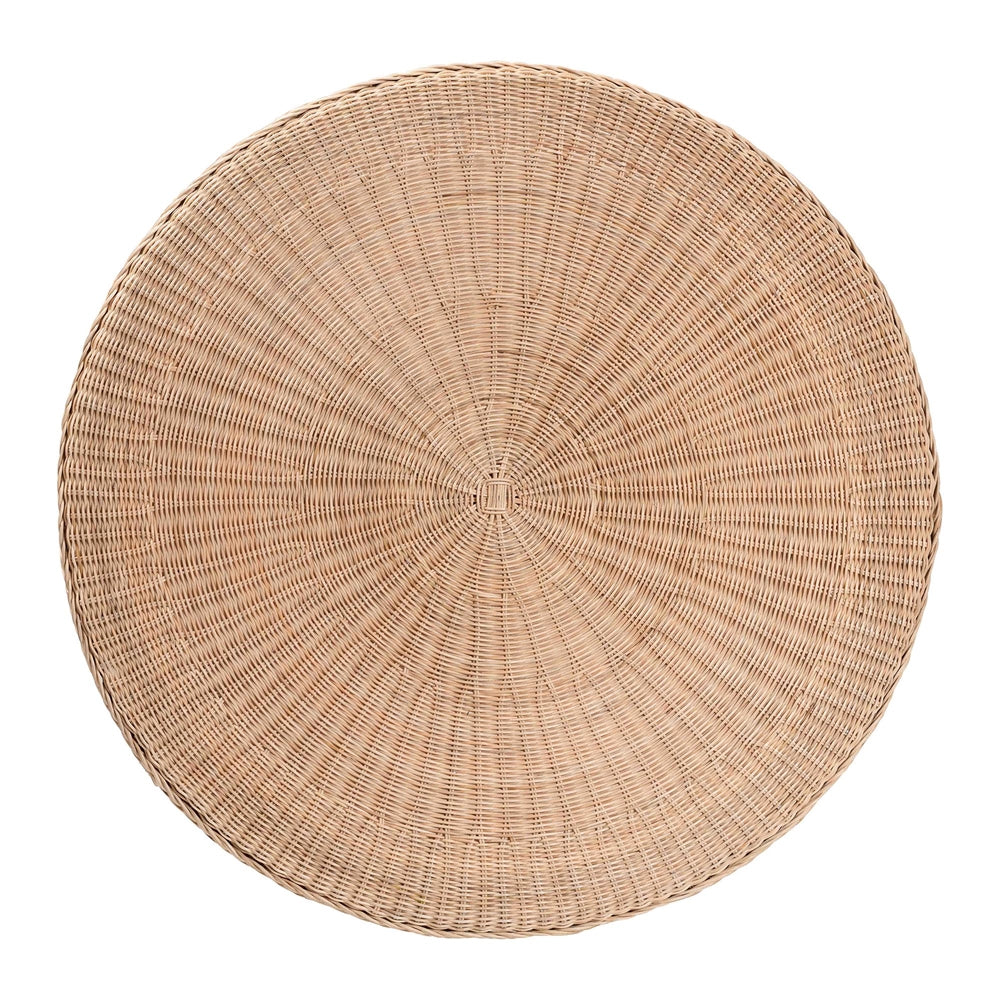Latoya Natural Rattan Coffee Table - Handwoven Round Wicker Table with Scalloped Apron and Lower Shelf, Coastal Boho Living Room Accent Furniture