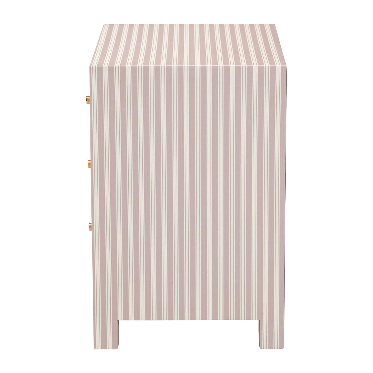 Javianne End Table with Striped Faux Leather - 3-Drawer Storage Cabinet with Gold Knobs