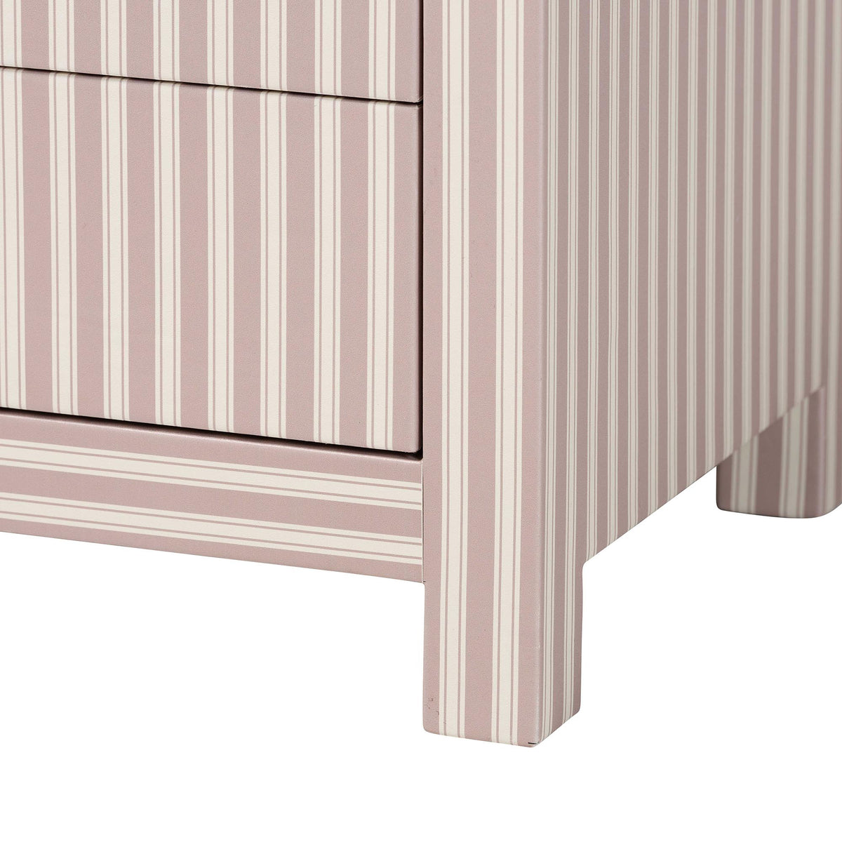 Javianne End Table with Striped Faux Leather - 3-Drawer Storage Cabinet with Gold Knobs