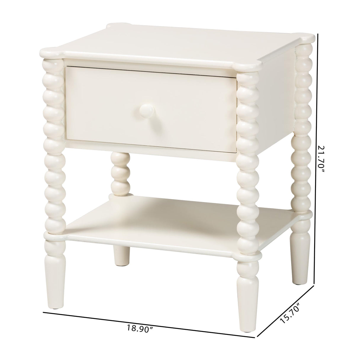 Rimona End Table with Bobbin Legs - 1-Drawer Accent Table with Spindle Turned Legs and Open Shelf, Cottage Farmhouse Style Side Table for Living Room