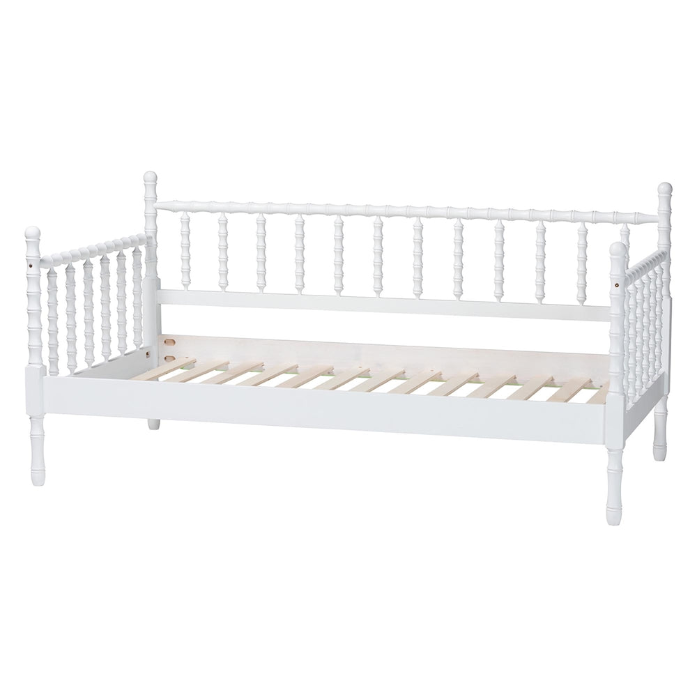Laurent Daybed - Spindle Platform Bed Frame with Bamboo-Style Turned Posts, Classic Cottage Farmhouse Furniture, Twin, White