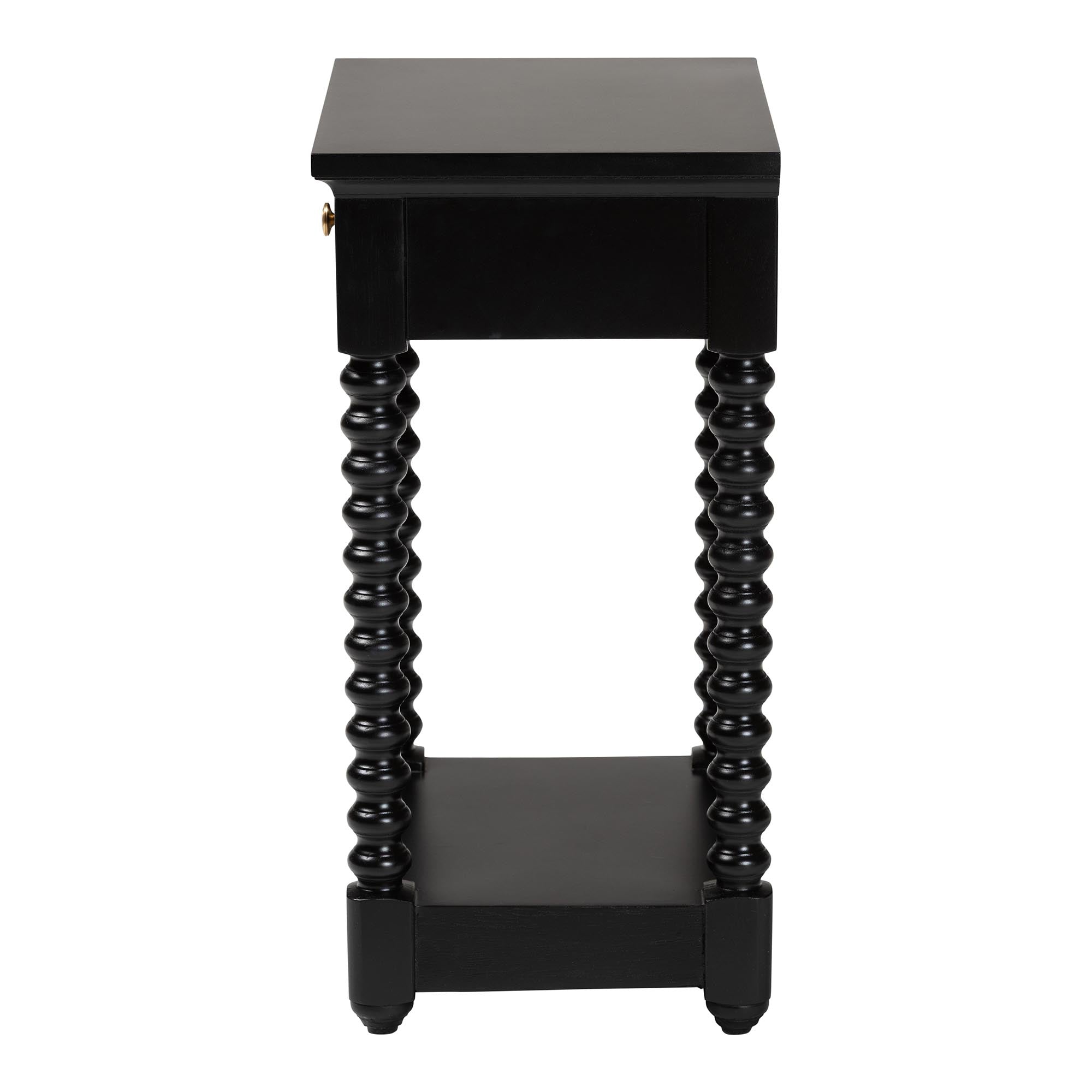 Terentia Nightstand with Bobbin Legs - 1-Drawer Bedroom Side Table with Storage Shelf, Black