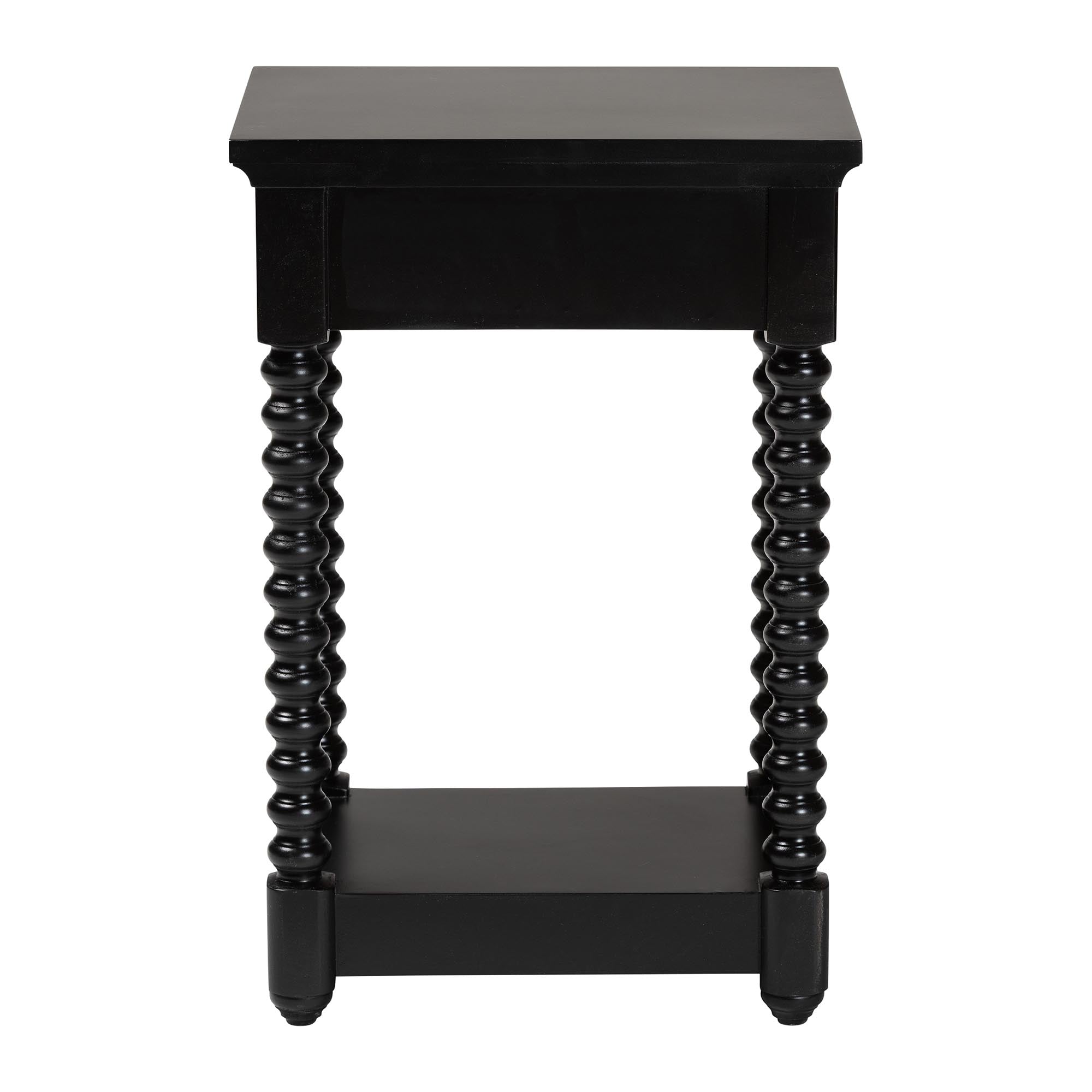 Terentia Nightstand with Bobbin Legs - 1-Drawer Bedroom Side Table with Storage Shelf, Black