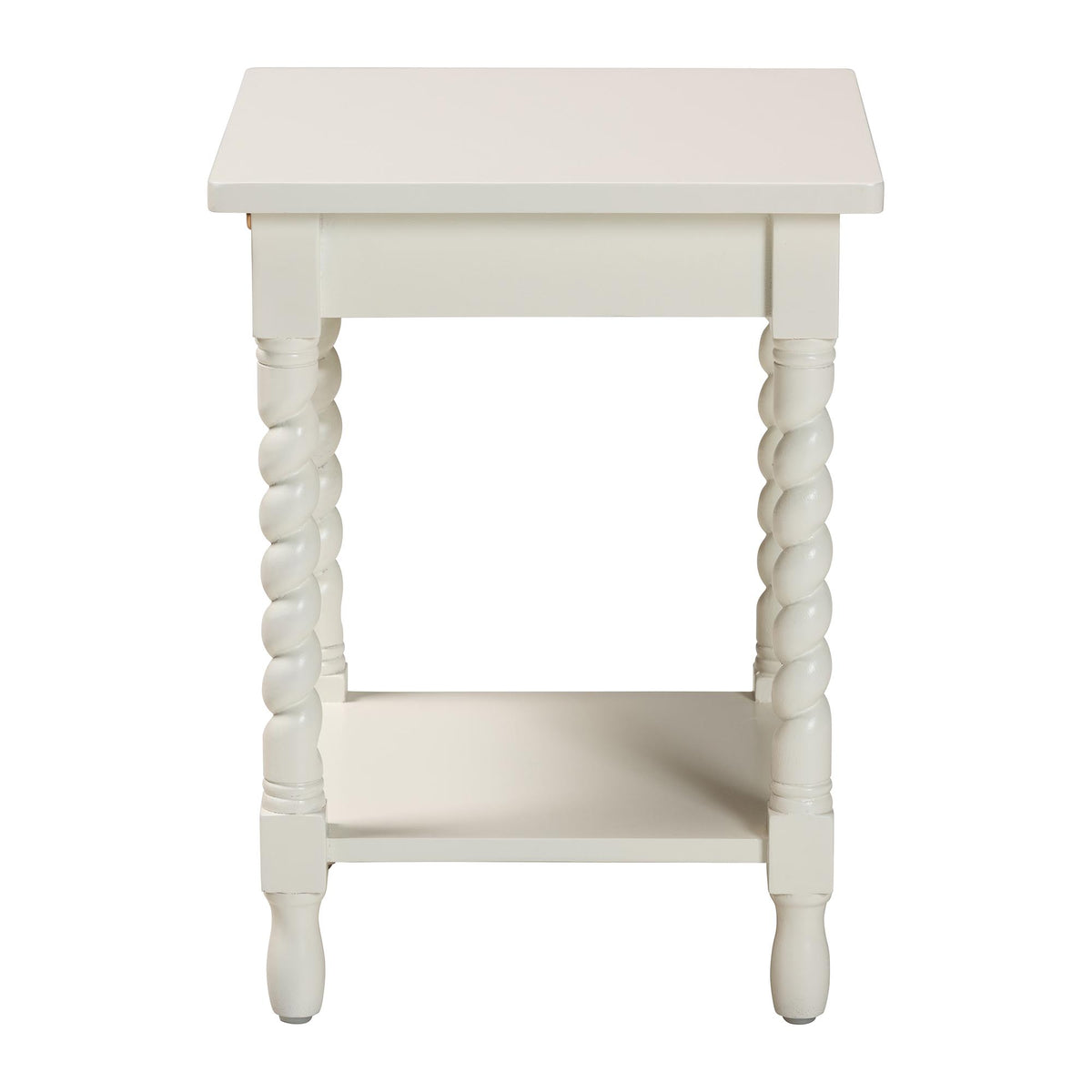 Niklas Nightstand with Twisted Legs - 1-Drawer Bedroom Side Table with Storage Shelf, White