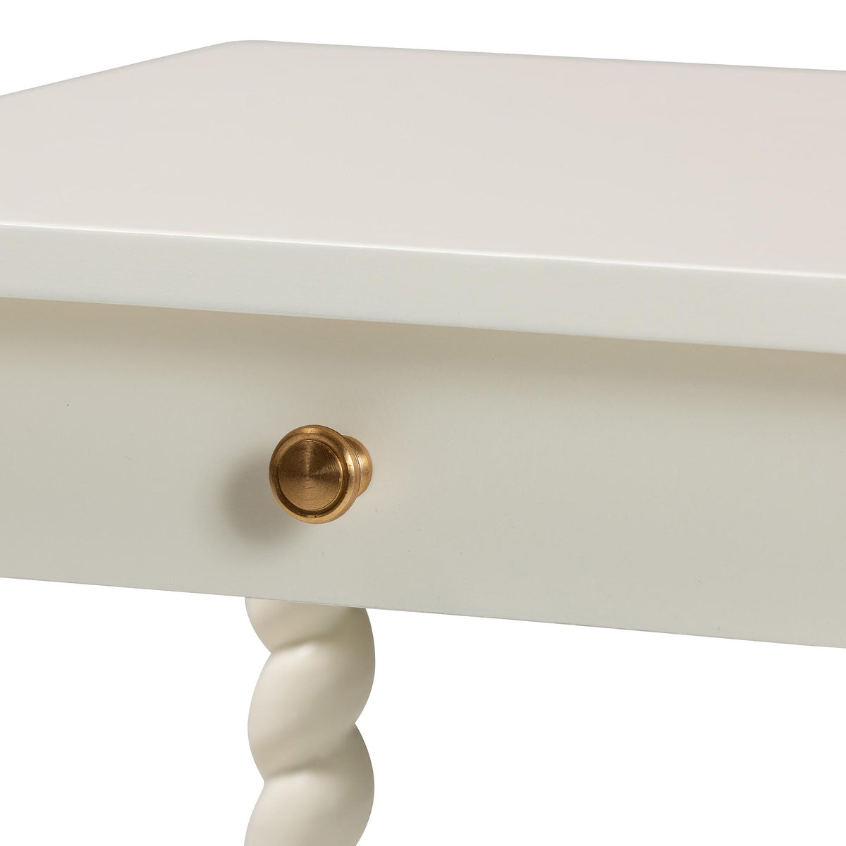 Niklas Nightstand with Twisted Legs - 1-Drawer Bedroom Side Table with Storage Shelf, White