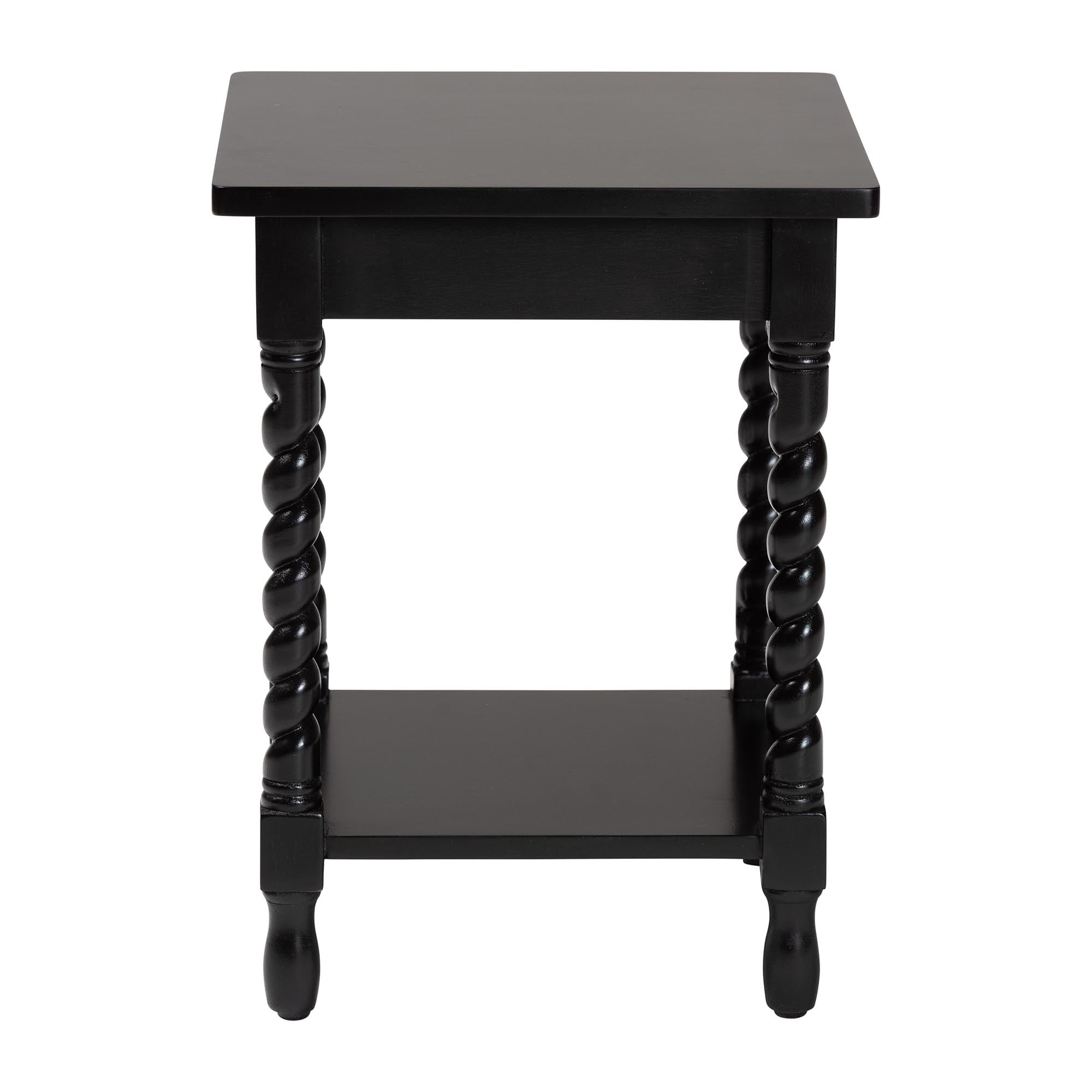 Niklas Nightstand with Twisted Legs - 1-Drawer Bedroom Side Table with Storage Shelf, Black