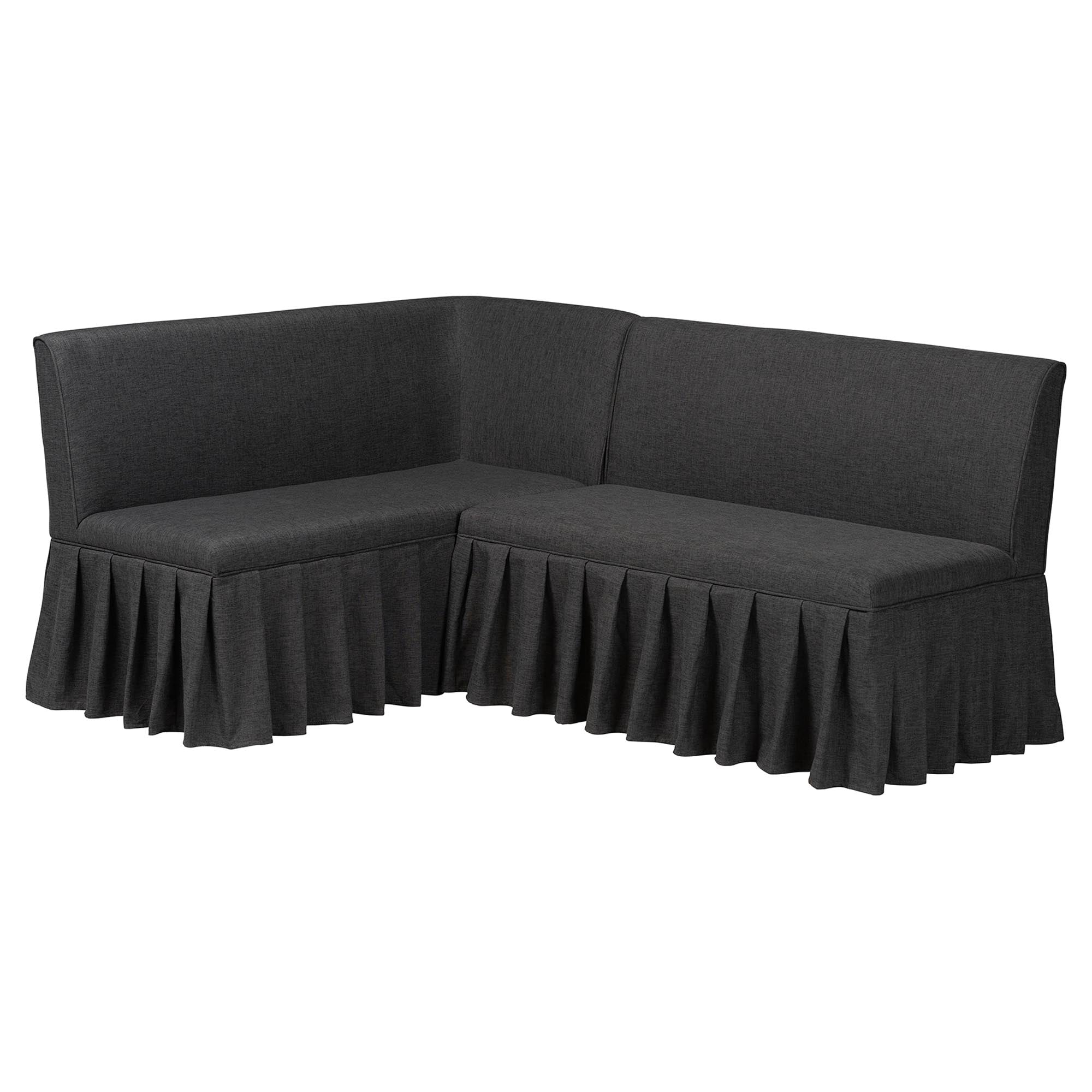 Bryna 2-Piece Fabric Upholstered Dining Nook Bench Set - Corner Kitchen Banquette Seating with Skirted Base, L-Shaped Breakfast Nook for Small Spaces, Dark Grey