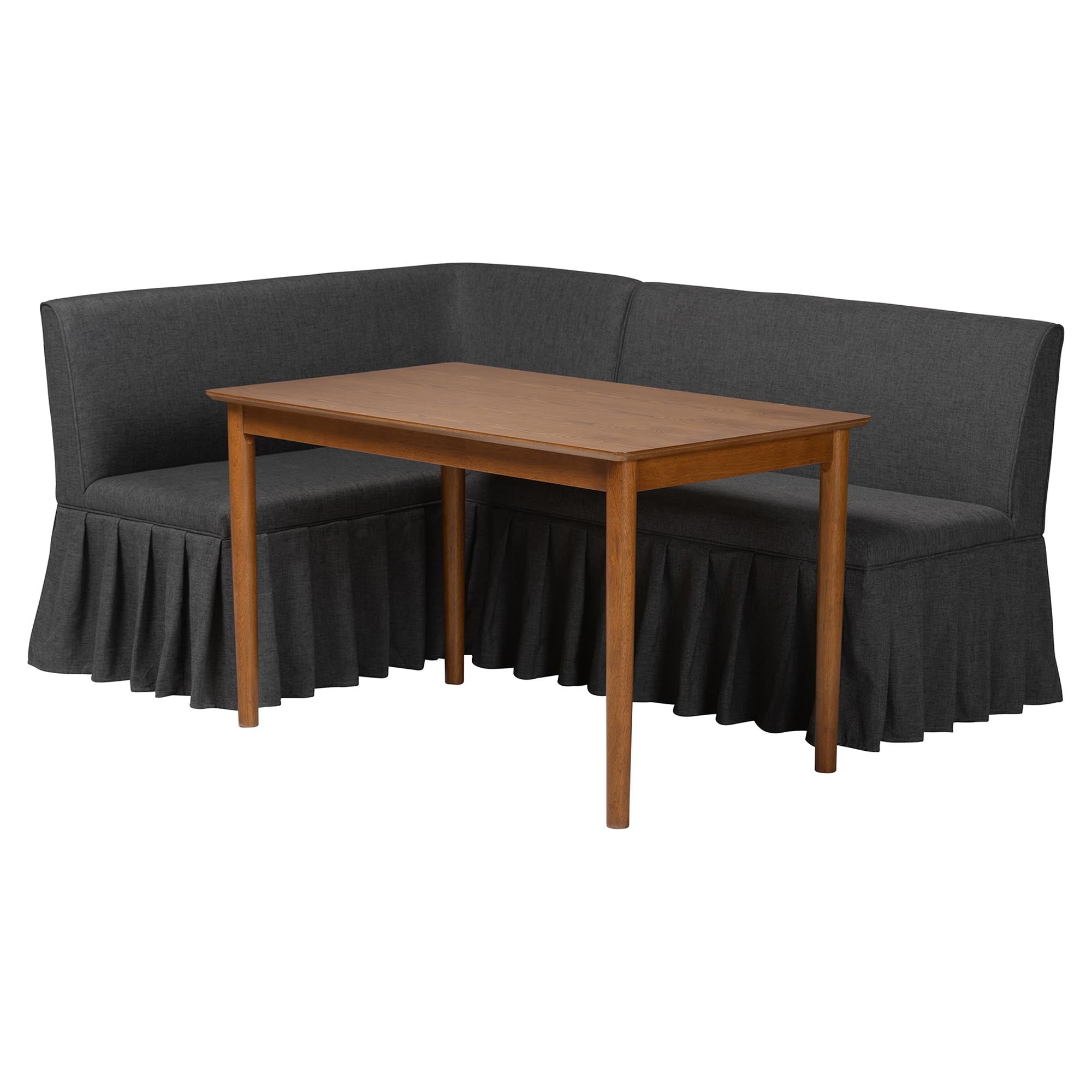 Richard 3-Piece Fabric Upholstered Dining Nook Set - Corner Kitchen Banquette with Skirted Base, L-Shaped Breakfast Nook for Small Spaces, Dark Grey