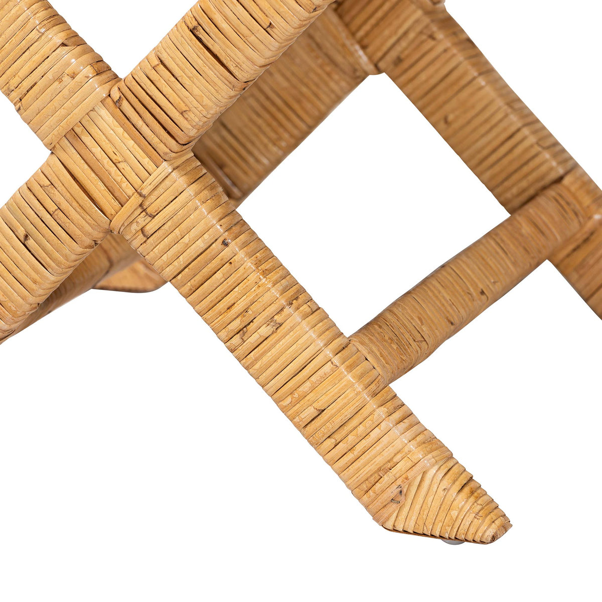 Modesta Natural Rattan Accent Bench - Handwoven Wicker Seating with Scalloped Apron and X-Frame Base, Coastal Boho Entryway or Bedroom Seating