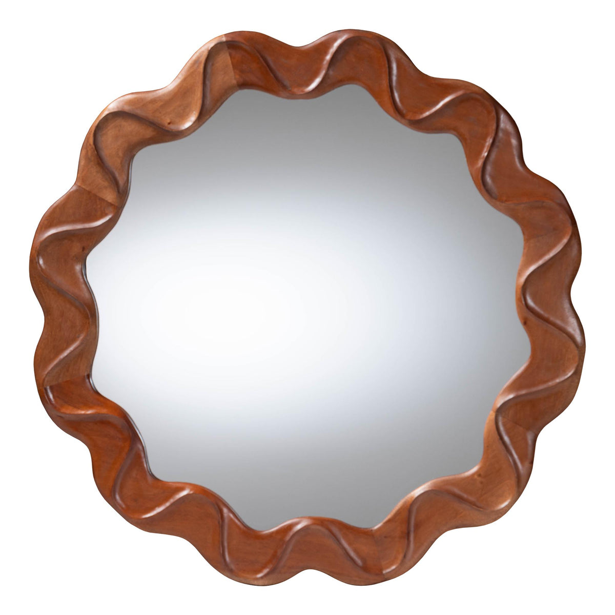 Bahati Round Wall Mirror with Sculpted Wavy Frame - Decorative Accent Mirror for Entryway, Bedroom, or Living Room