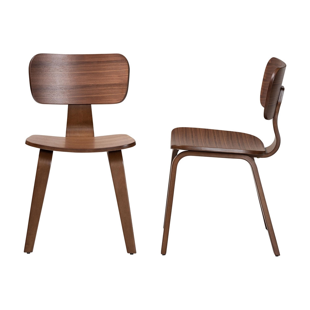 Billie Wood 2-Piece Dining Chair Set - Bentwood Frame Seating with Contoured Seat and Backrest, Mid-Century Style Side Chair for Dining Room or Kitchen