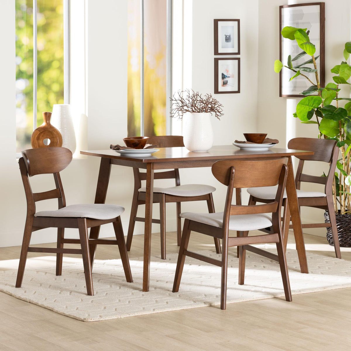 Fremont Wood 5-Piece Dining Set - Mid-Century Modern Table with Matching Chairs for Dining Room or Kitchen