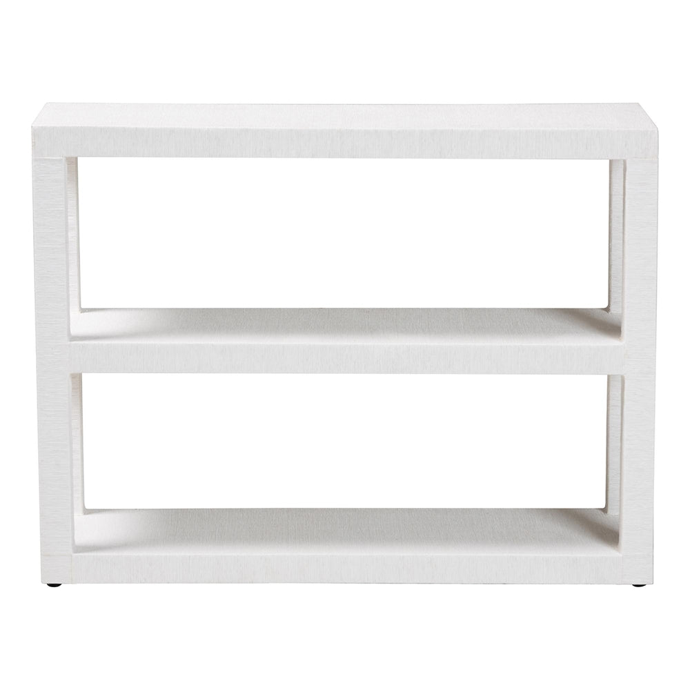 Oaklynn Natural Grasscloth Bookshelf - Two-Tier Display Piece with Open Frame, Modern Coastal Accent Shelving for Living Room, White