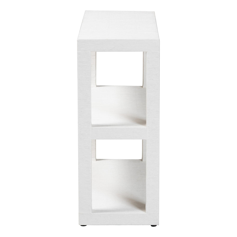 Oaklynn Natural Grasscloth Bookshelf - Two-Tier Display Piece with Open Frame, Modern Coastal Accent Shelving for Living Room, White