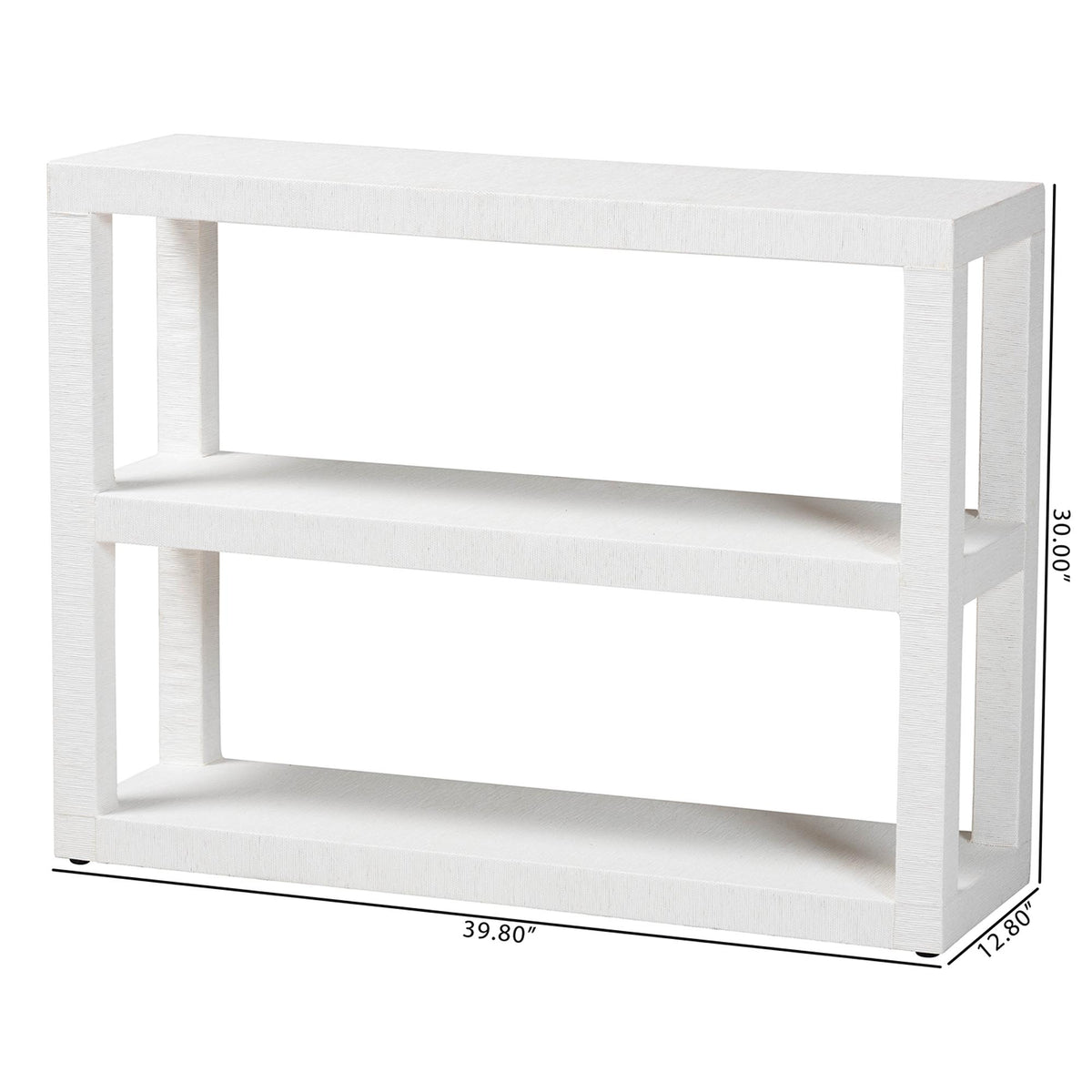 Oaklynn Natural Grasscloth Bookshelf - Two-Tier Display Piece with Open Frame, Modern Coastal Accent Shelving for Living Room, White