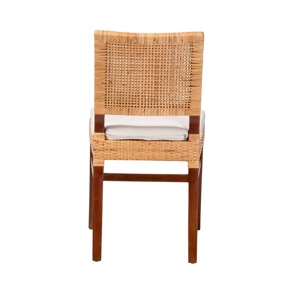 bali & pari Lesia Natural Rattan Dining Chair with Cushion - Handwoven Wicker Side Chair with Mahogany Wood Frame, Coastal Boho Style Seating for Kitchen or Dining Room