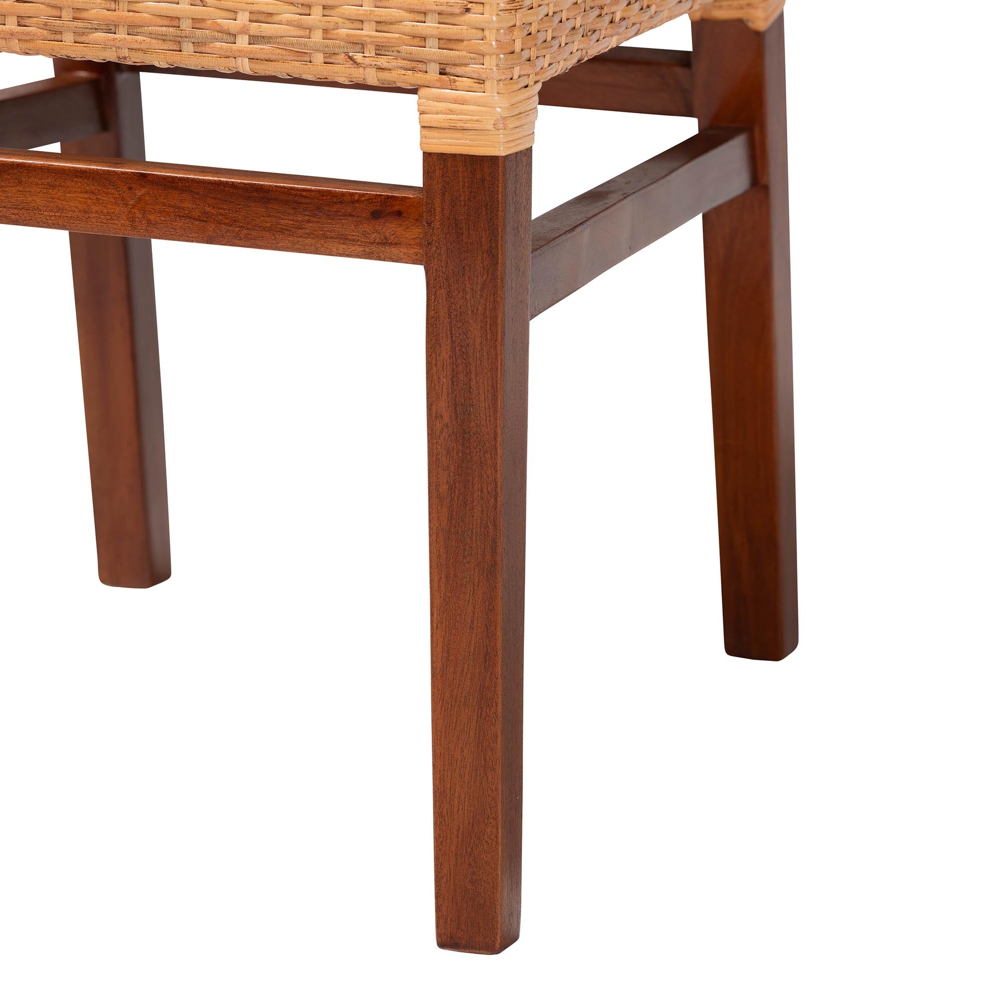 bali & pari Lesia Natural Rattan Dining Chair with Cushion - Handwoven Wicker Side Chair with Mahogany Wood Frame, Coastal Boho Style Seating for Kitchen or Dining Room