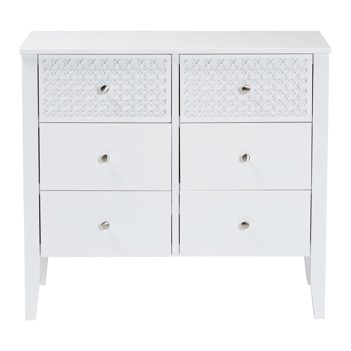 Lara Dresser - 6-Drawer Bedroom Storage Chest with Laser-Cut Geometric Overlay for Clothing and Organization, White