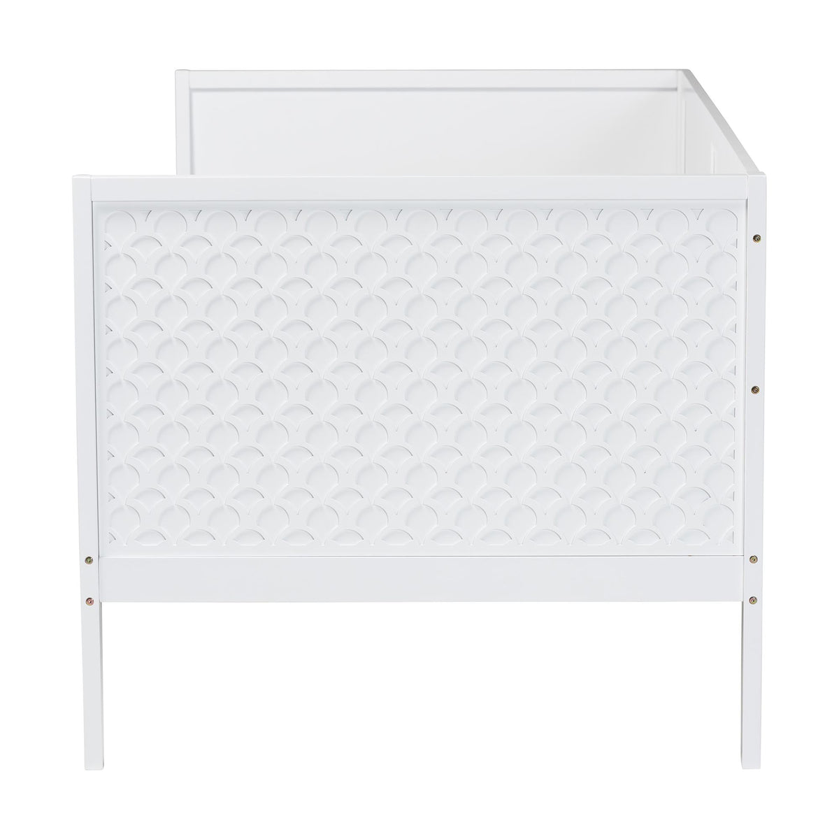 Lara Twin Daybed - Modern Wood Bed Frame with Wraparound Laser-Cut Decorative Headboard Overlay, White
