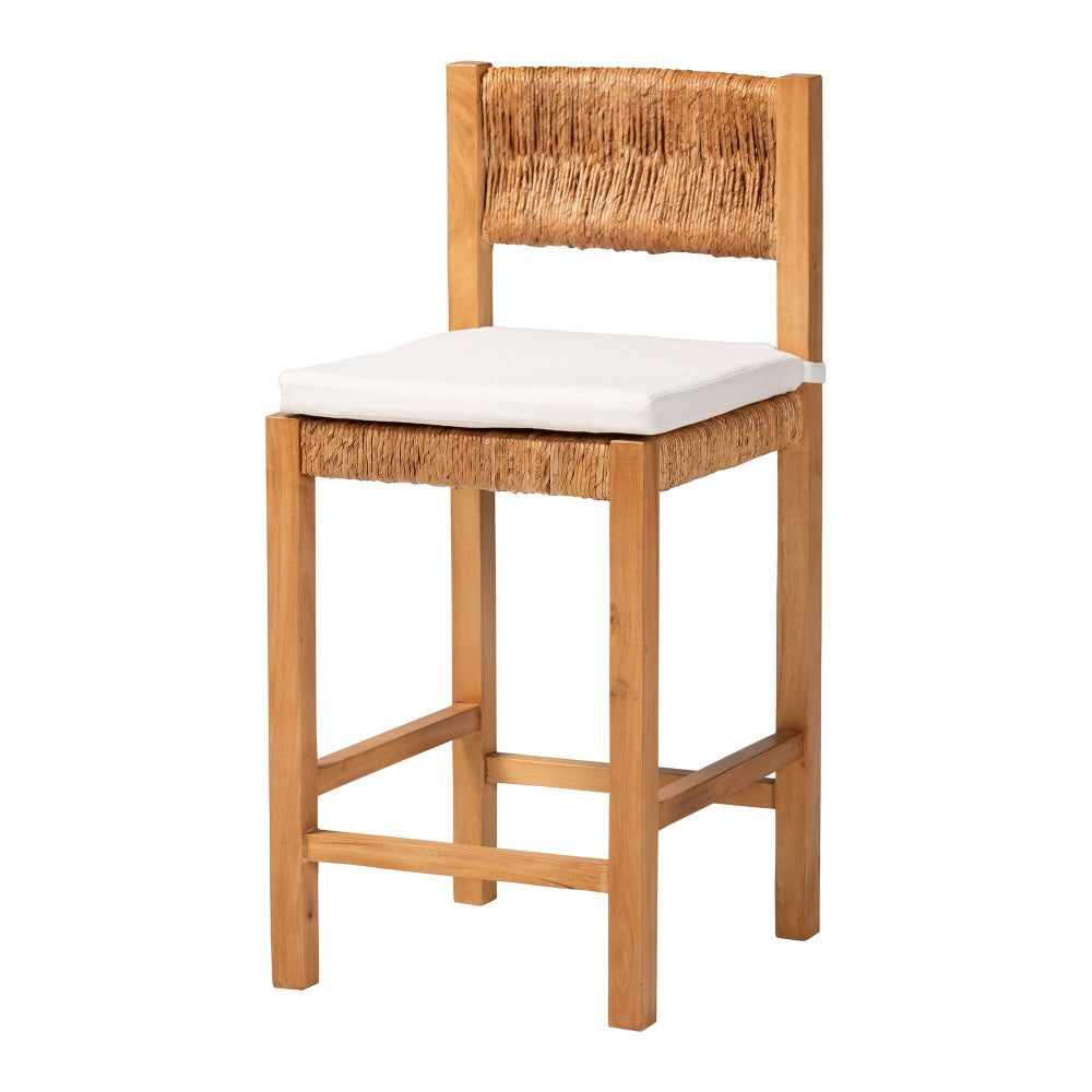 Pava Woven Seagrass Counter Stool - Solid Mahogany Wood Stool with Textured Back, Coastal Boho Seating for Kitchen Island, Counter Height
