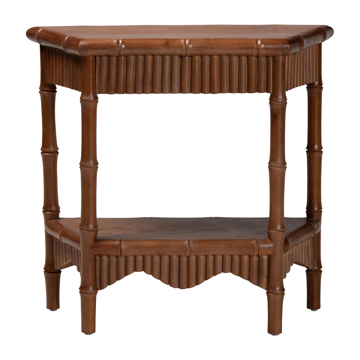 Alessa Mahogany Wood Console Table - Fluted Wood Accent Table with Bamboo Motif and Two-Tier Display for Living Room, Entryway, or Hallway, 32 in.