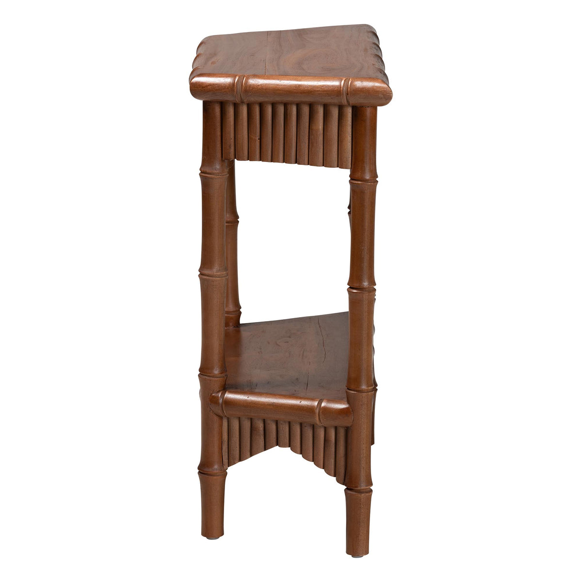 Alessa Mahogany Wood Console Table - Fluted Wood Accent Table with Bamboo Motif and Two-Tier Display for Living Room, Entryway, or Hallway, 32 in.