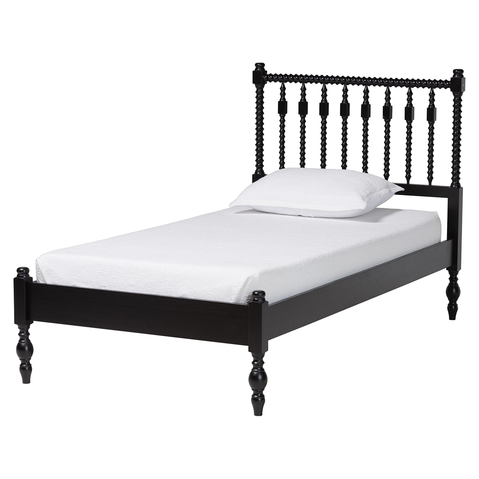 Callison Spindle Platform Bed - Turned Farmhouse Bed Frame with Spoked Headboard and Sculpted Legs, Black, Twin