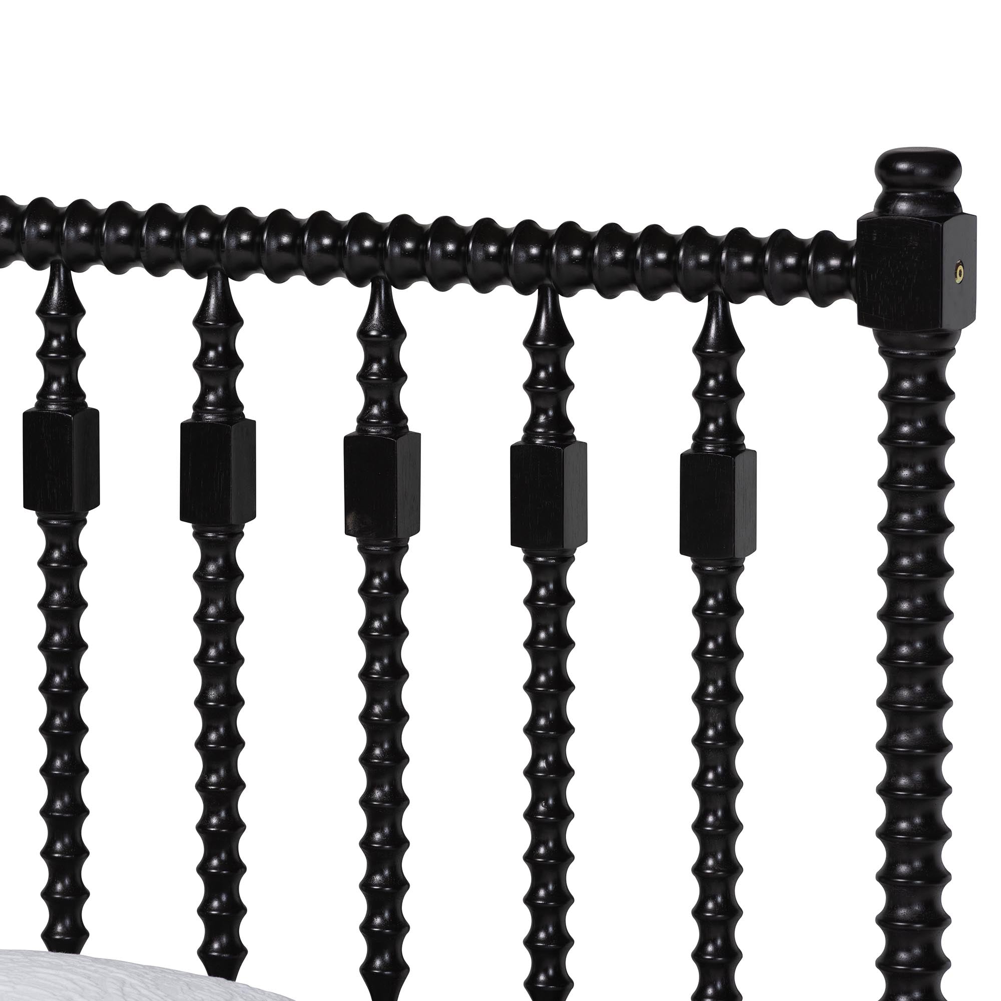 Callison Spindle Platform Bed - Turned Farmhouse Bed Frame with Spoked Headboard and Sculpted Legs, Black, Twin