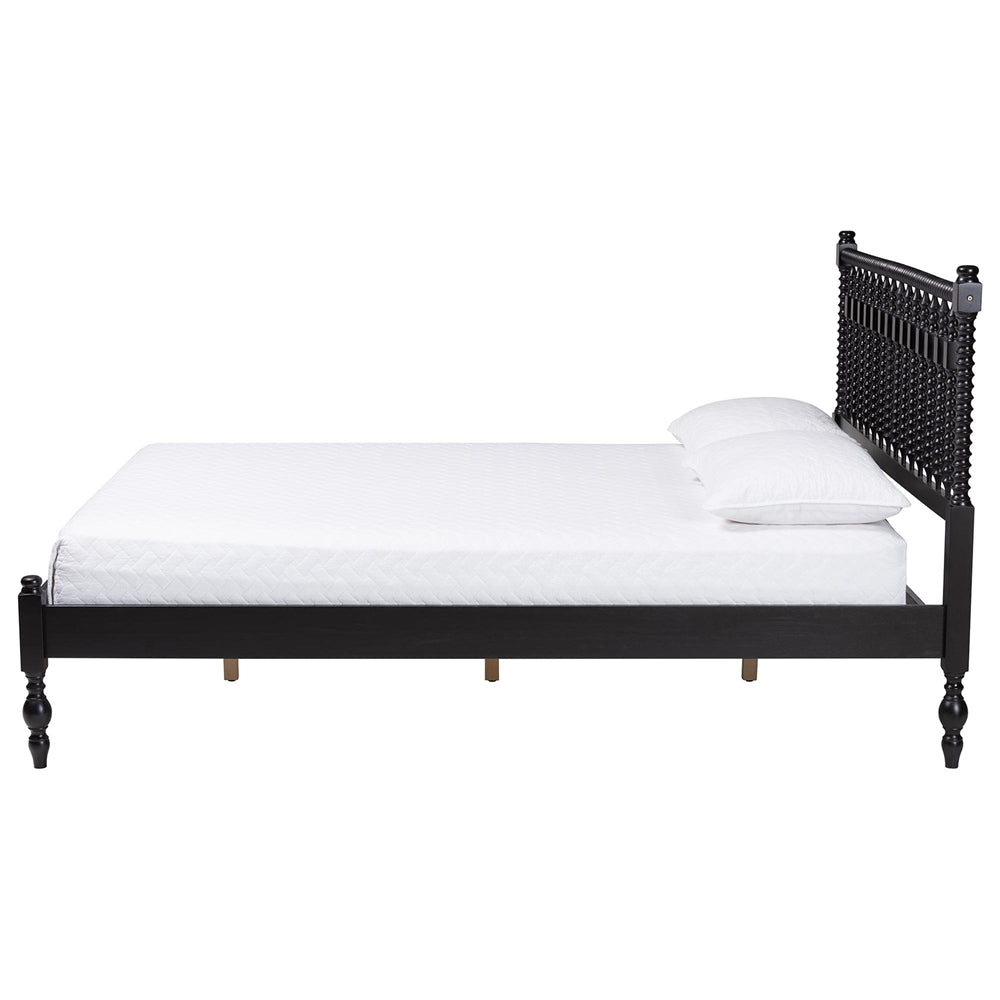 Callison Spindle Platform Bed - Turned Farmhouse Bed Frame with Spoked Headboard and Sculpted Legs, Black, Queen