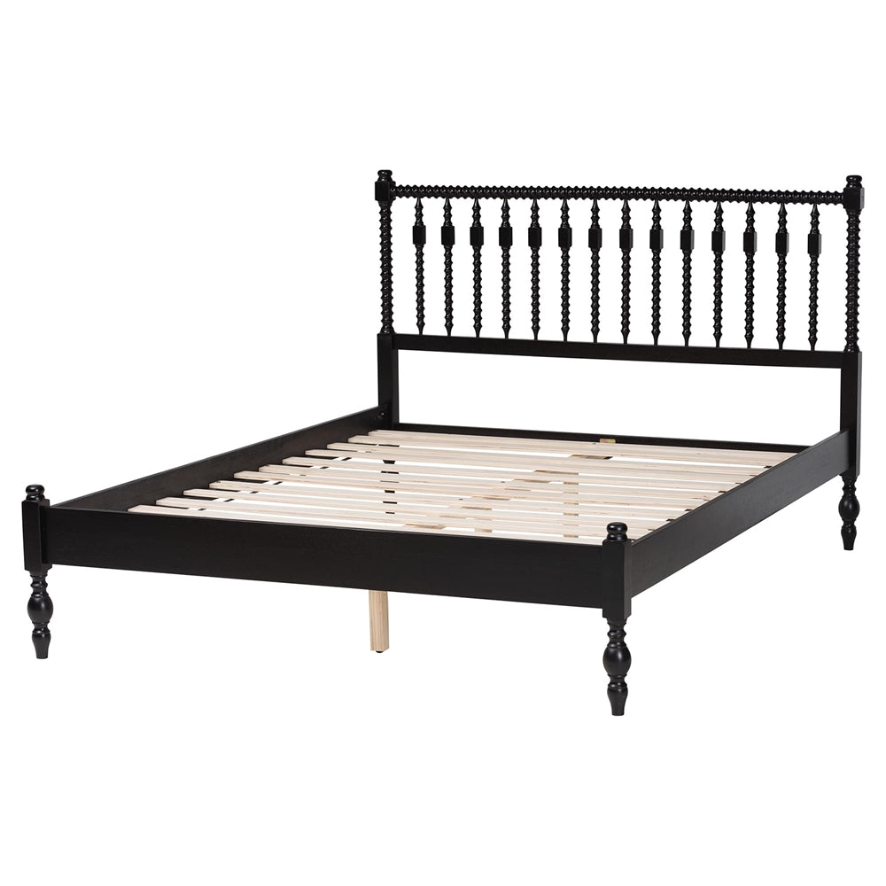 Callison Spindle Platform Bed - Turned Farmhouse Bed Frame with Spoked Headboard and Sculpted Legs, Black, Full