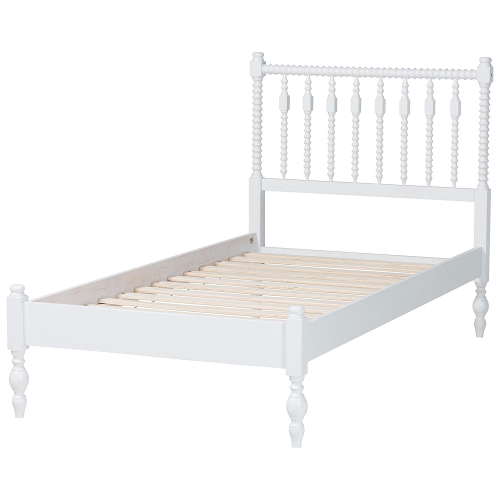 Callison Spindle Platform Bed - Turned Farmhouse Bed Frame with Spoked Headboard and Sculpted Legs, White, Twin