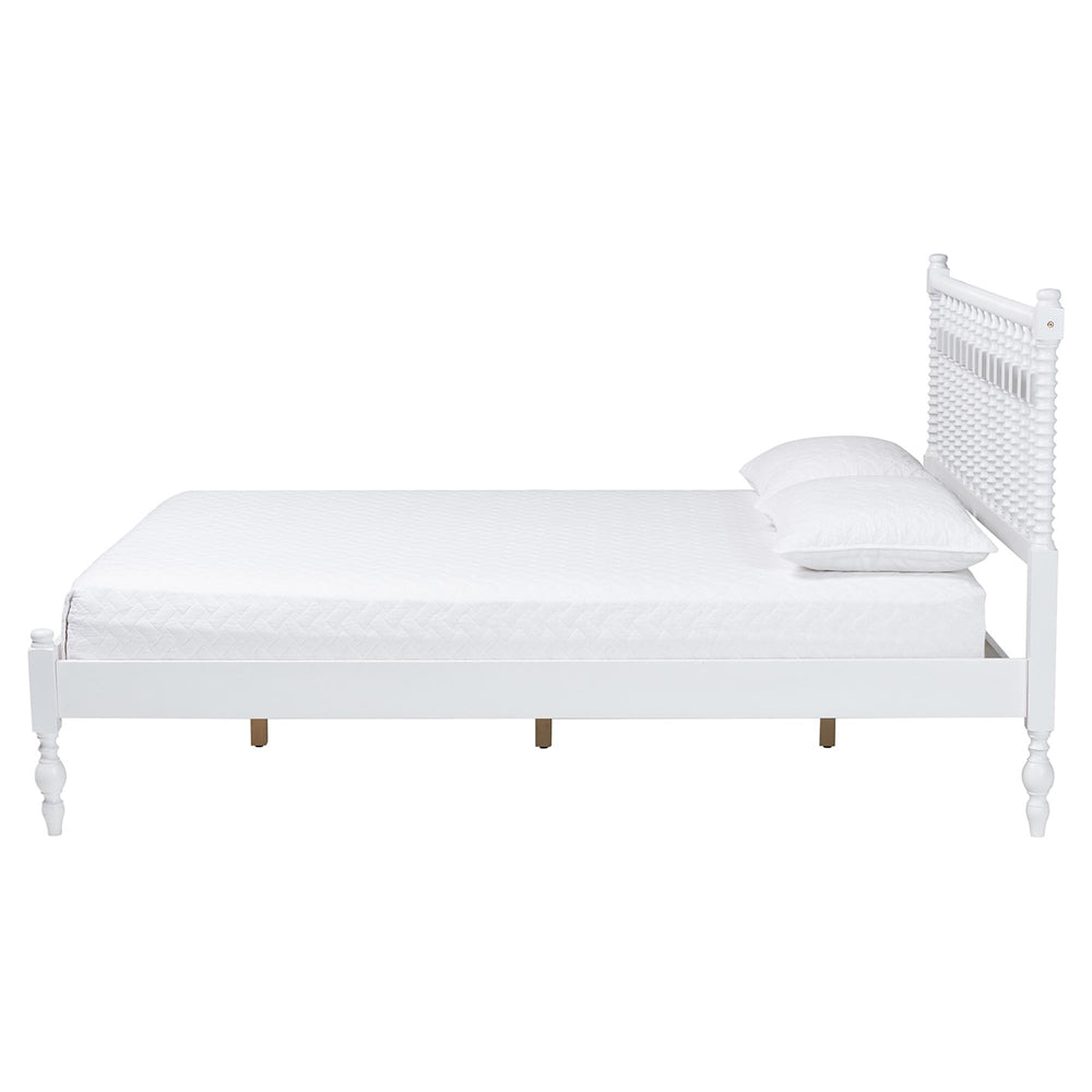 Callison Spindle Platform Bed - Turned Farmhouse Bed Frame with Spoked Headboard and Sculpted Legs, White, Queen