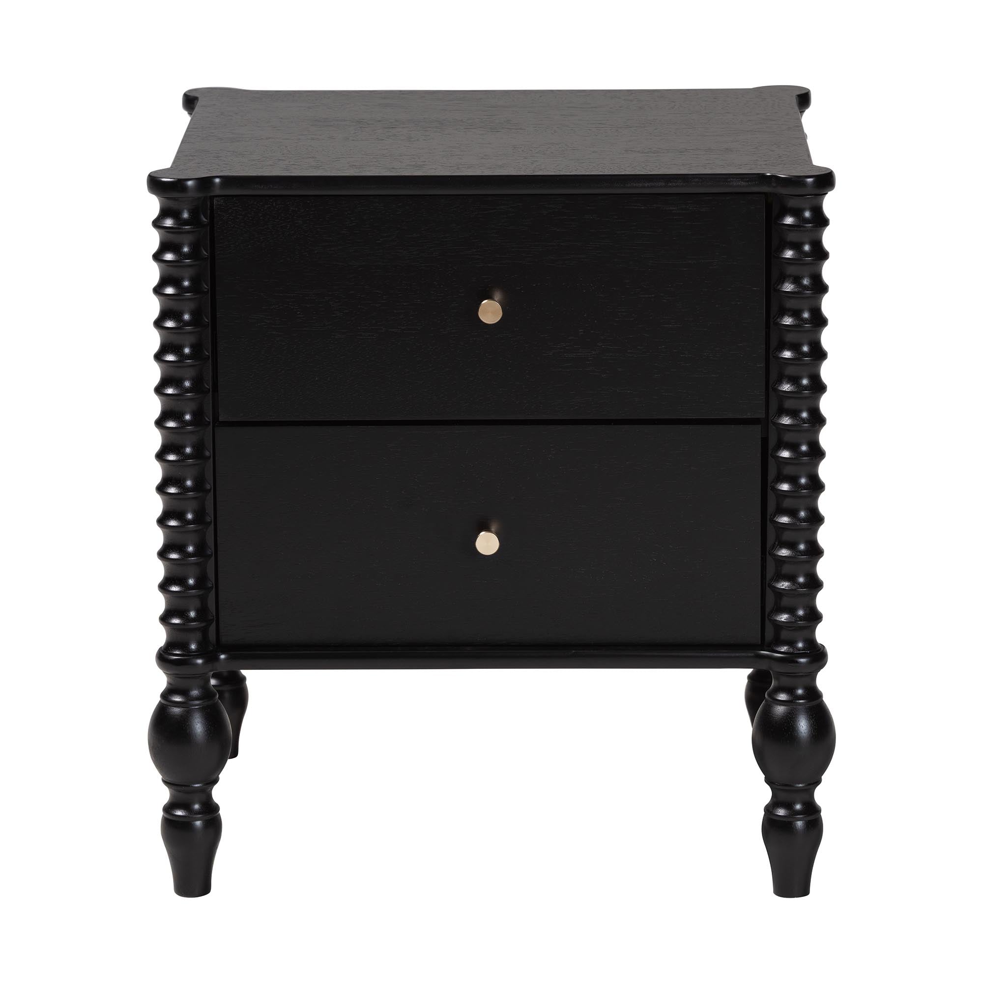 Callison Spindle Nightstand - 2-Drawer Farmhouse Bedside Table with Turned Accents for Bedroom, Black