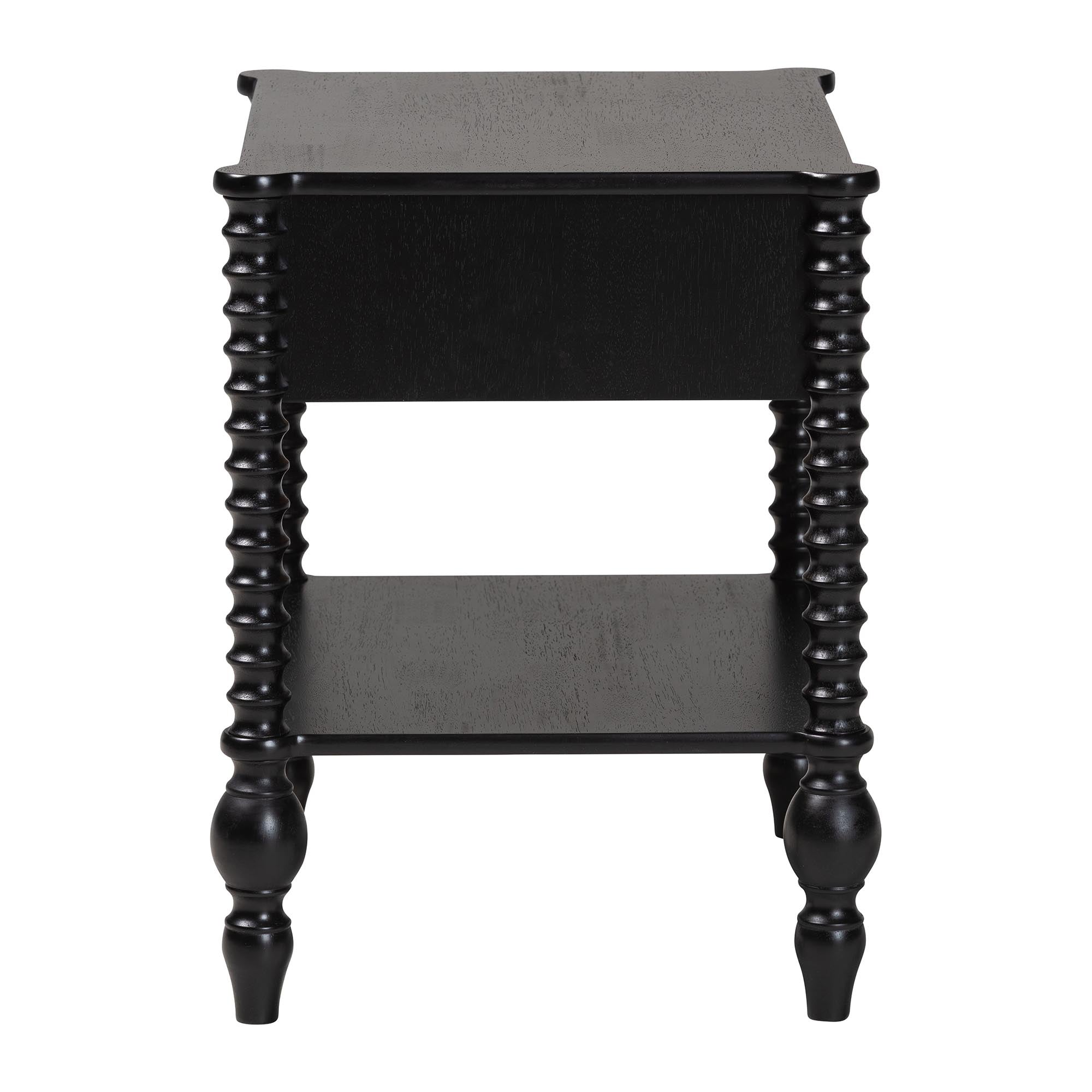 Callison Spindle Nightstand - 1-Drawer Farmhouse Bedside Table with Open Shelf Storage and Turned Accents for Bedroom, Black
